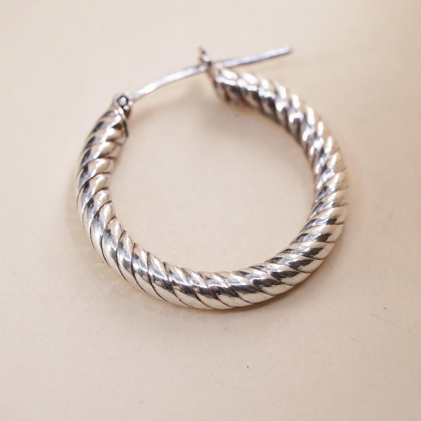 1", Vintage Italian sterling silver loop single earring, primitive twisted hoop
