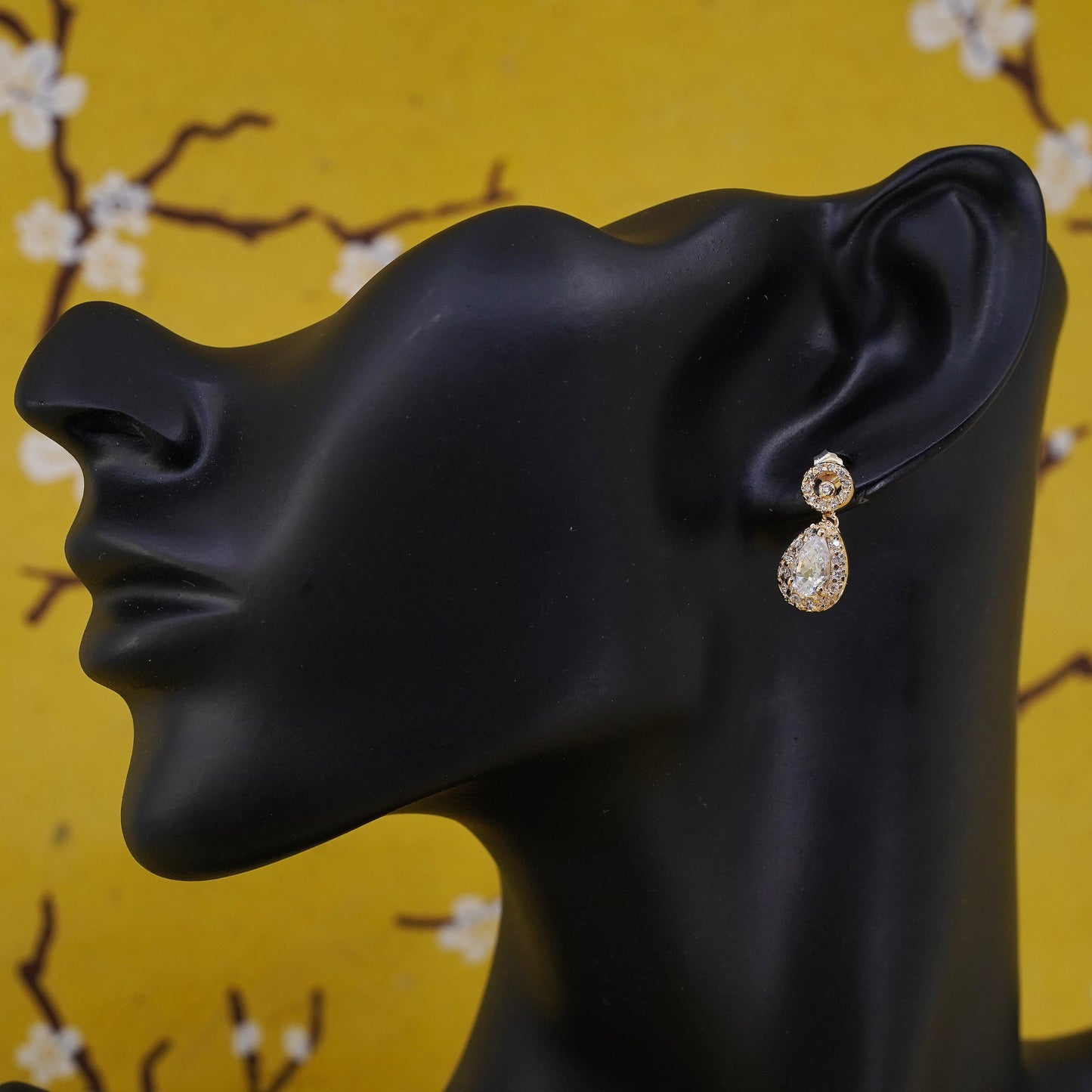 Vintage vermeil gold filled Sterling 925 silver teardrop earrings with cz