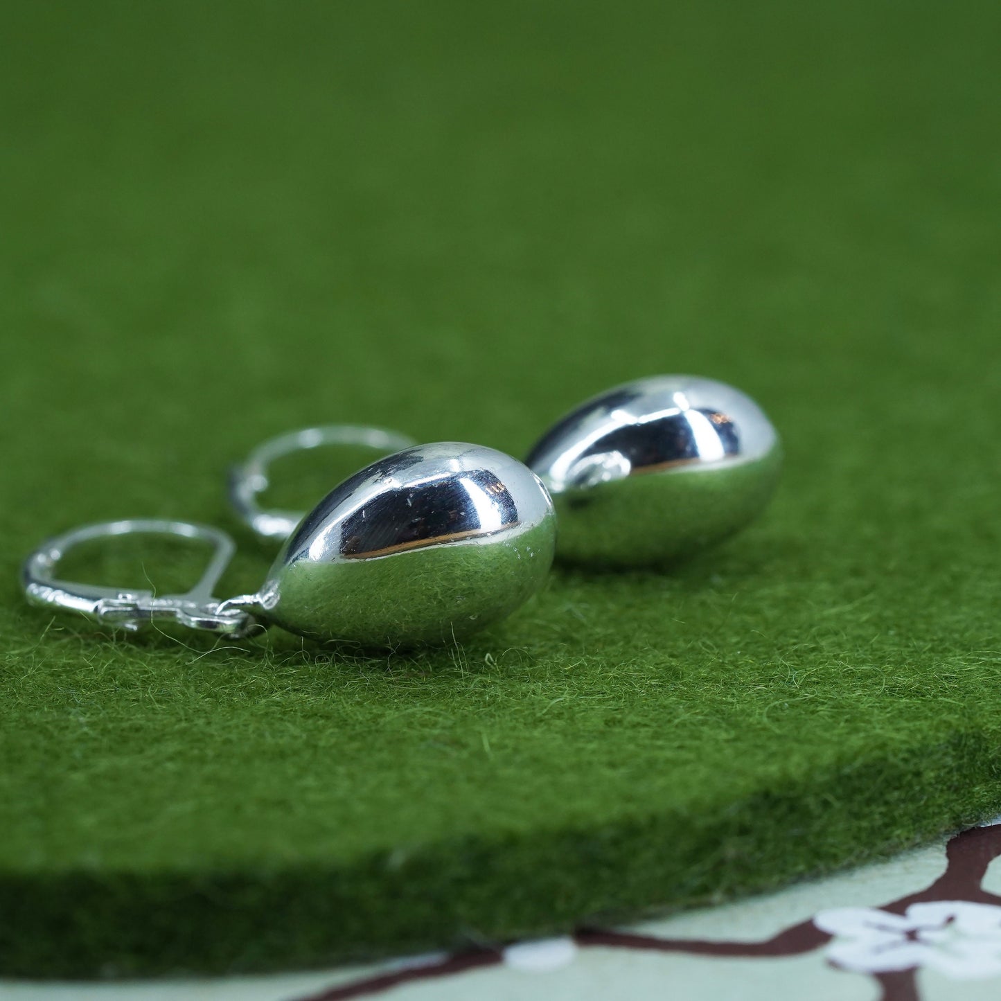 Vintage Sterling silver handmade earrings, puffy 925 silver teardrop dangles