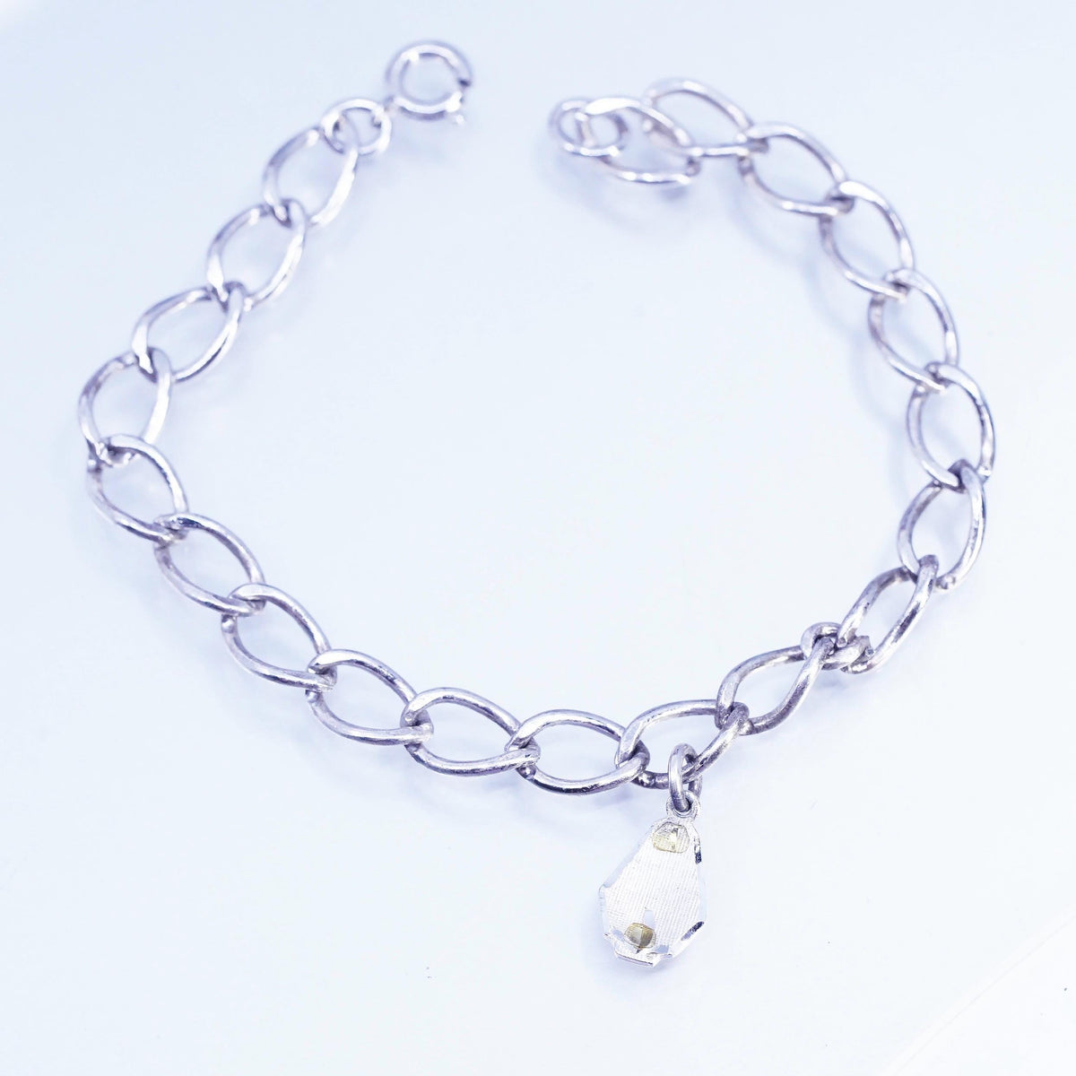 7" 7mm, Vintage Signed AJC Co 925 Sterling Silver Curb Link Charm Bracelet