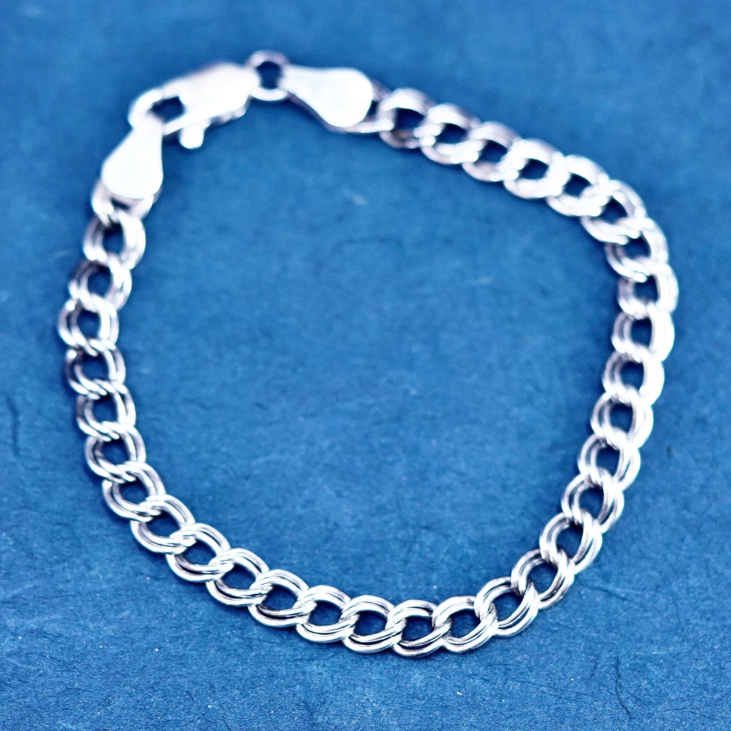 5.75”, Italy Sterling silver handmade charm bracelet, 925 double curb chain