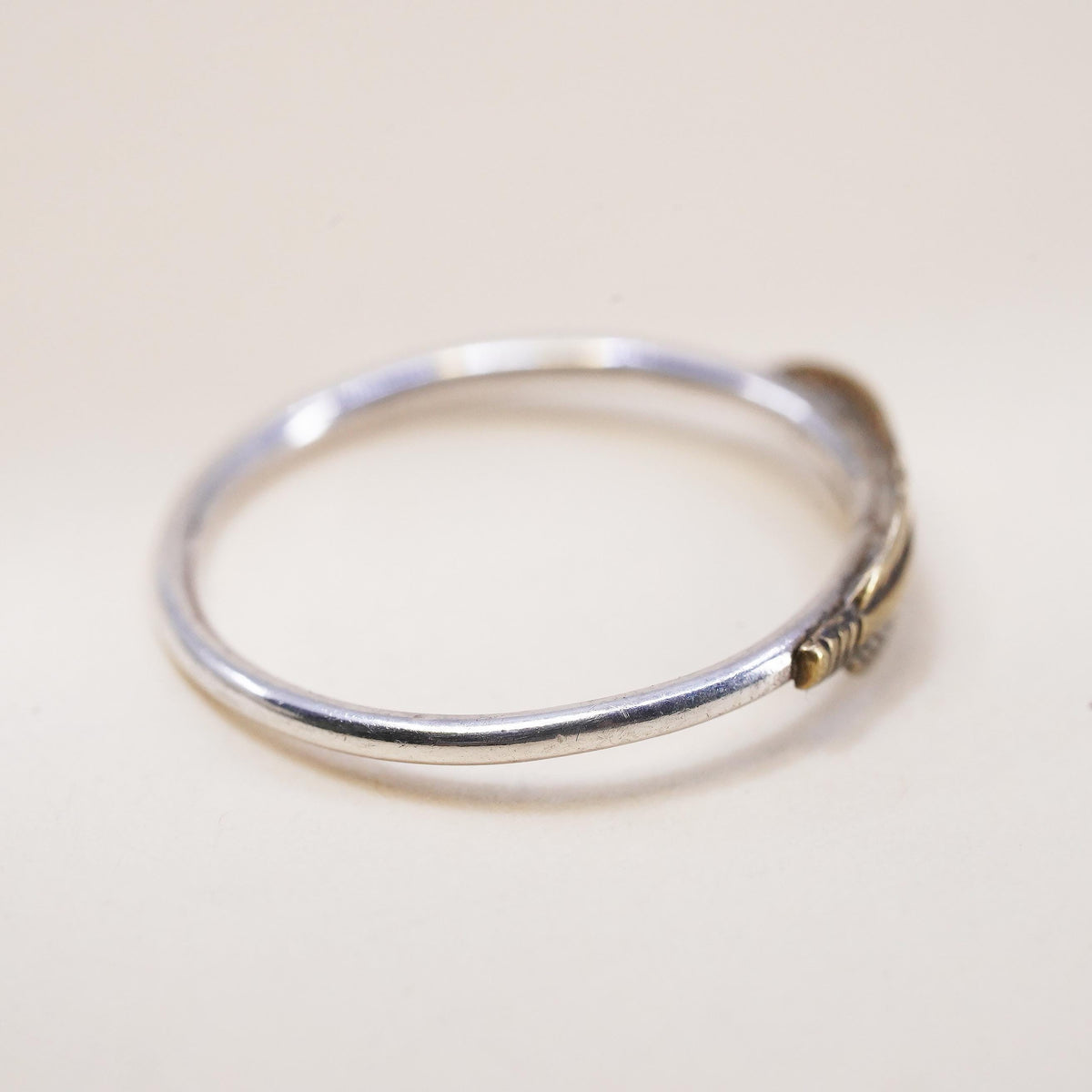 Size 6, Vintage two tone Sterling silver handmade brass feather ring, 925 band