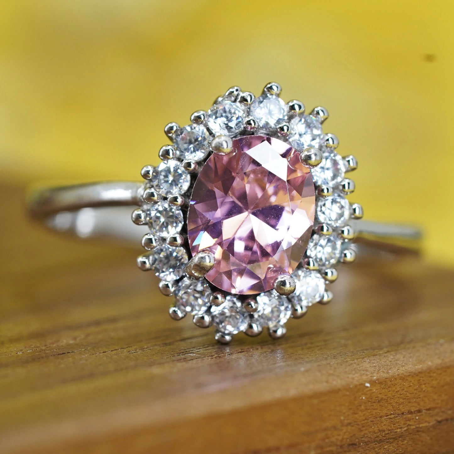 Size 11.5, vintage Sterling 925 silver handmade ring with pink cz
