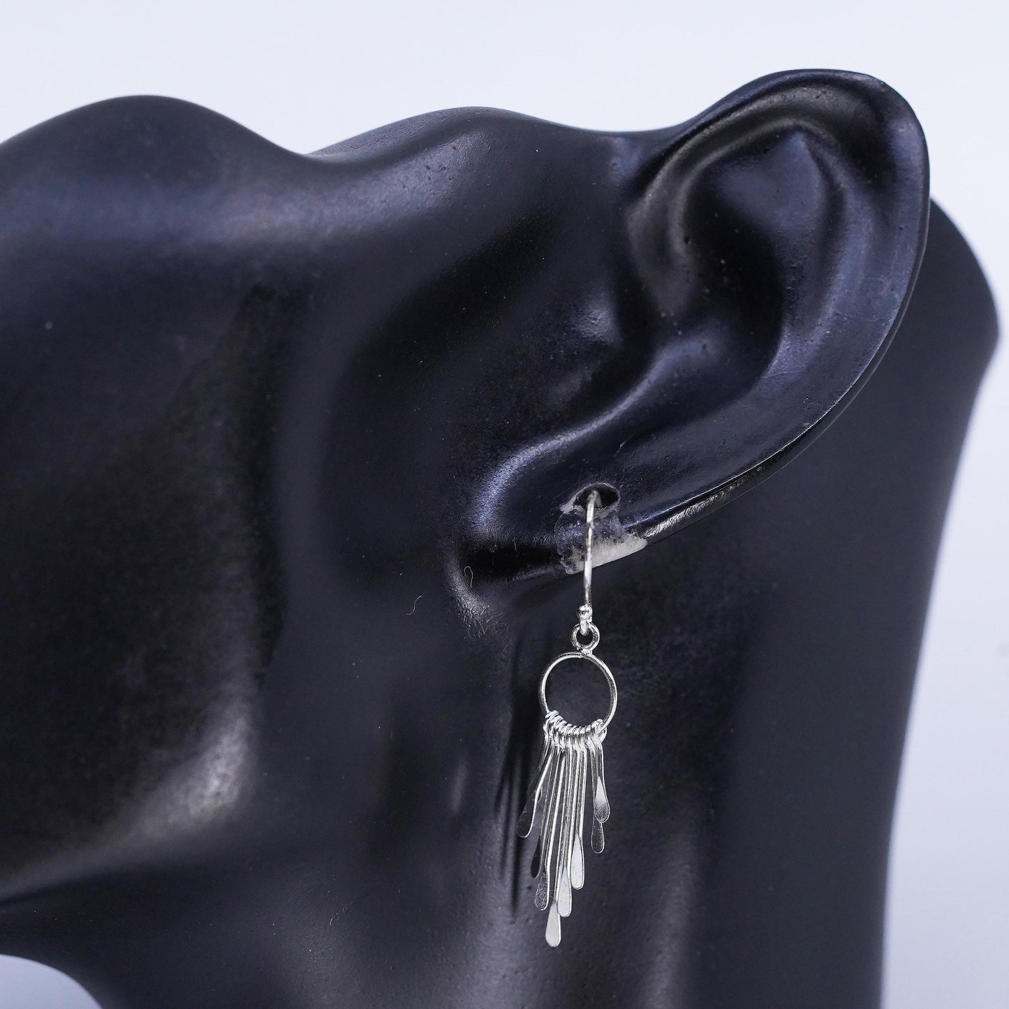Vintage Sterling 925 silver handmade circle earrings with fringe dangles