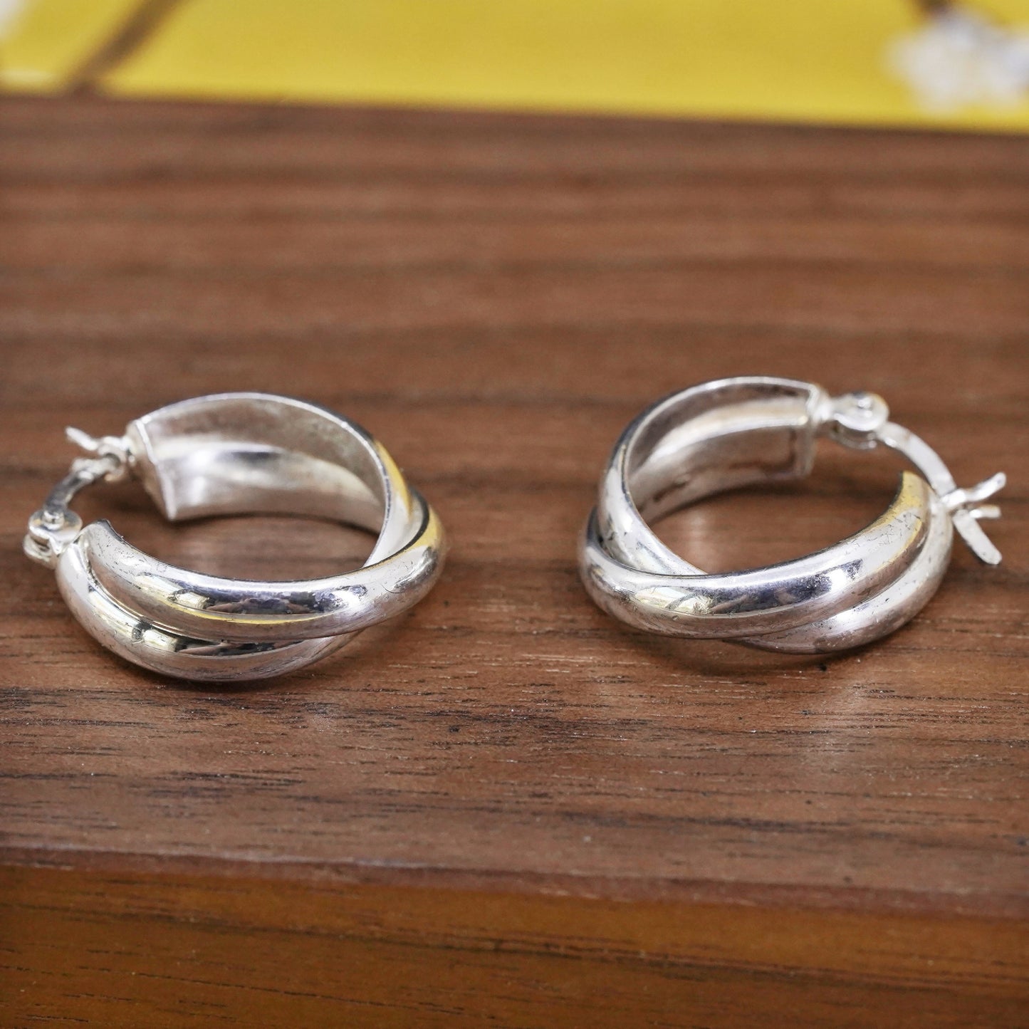 0.75”, Vintage Sterling 925 silver handmade earrings, 925 entwined hoops