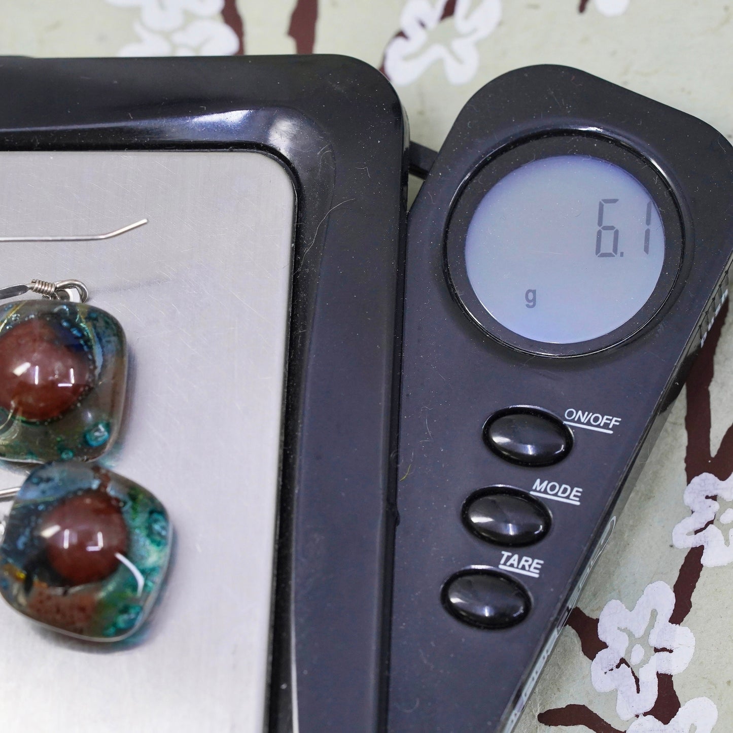Vintage Sterling 925 silver handmade earrings square foiled artisan glass drops