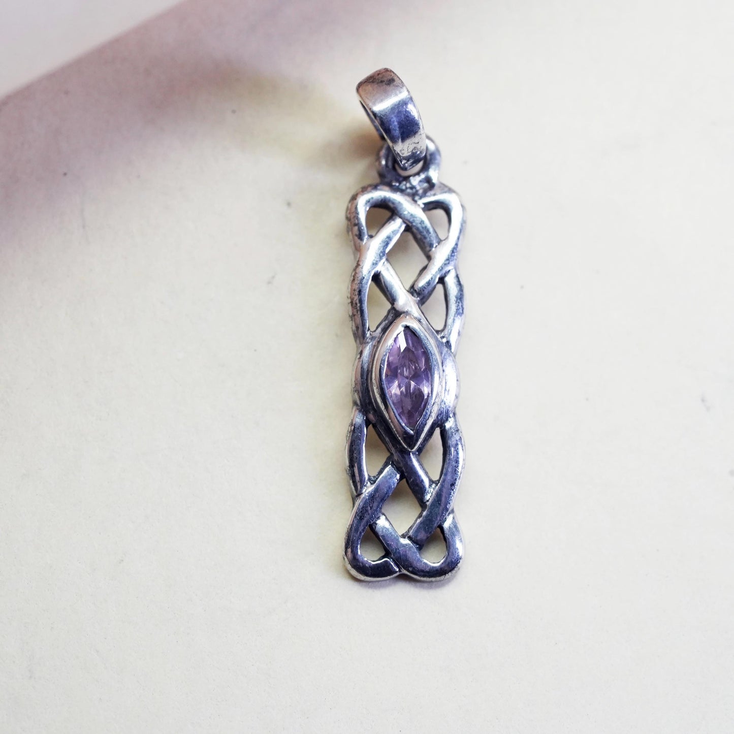 sterling silver handmade pendant, 925 silver Irish Celtic knot charm amethyst