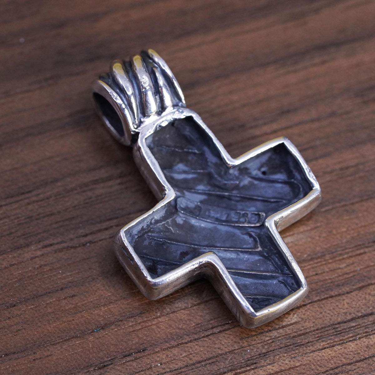 Sterling Silver Cross, Bold Textured Christian Cross Pendant, 925 Religious