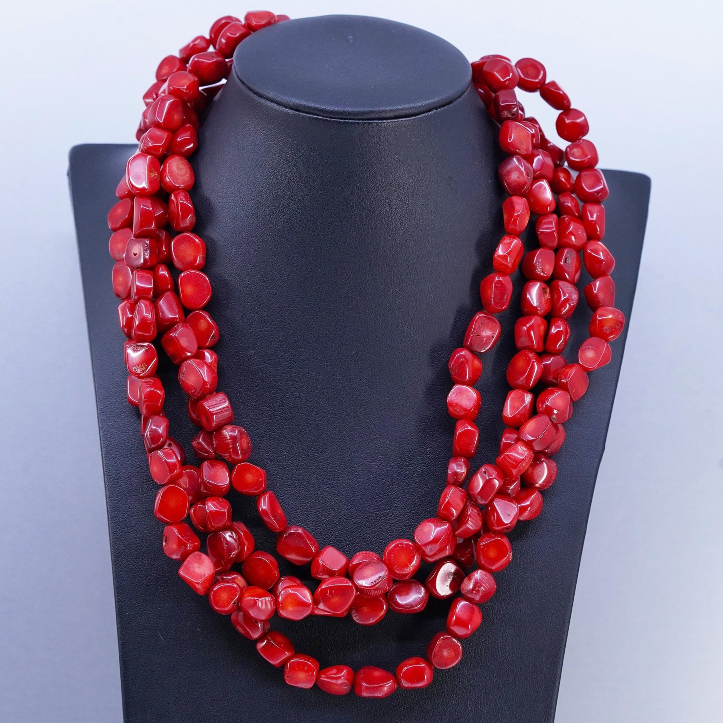 16+2" Lucas Lameth LUC Sterling 925 Silver multi strands coral bead Necklace