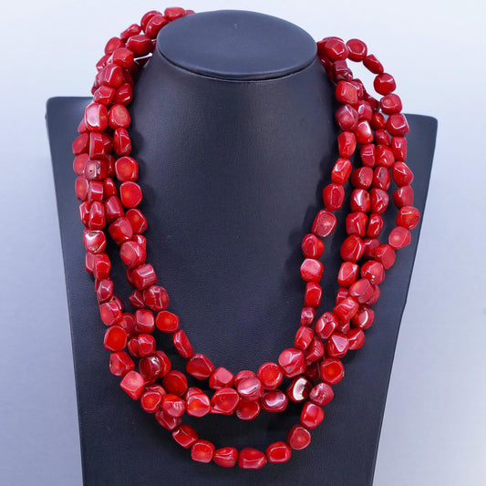 16+2" Lucas Lameth LUC Sterling 925 Silver multi strands coral bead Necklace