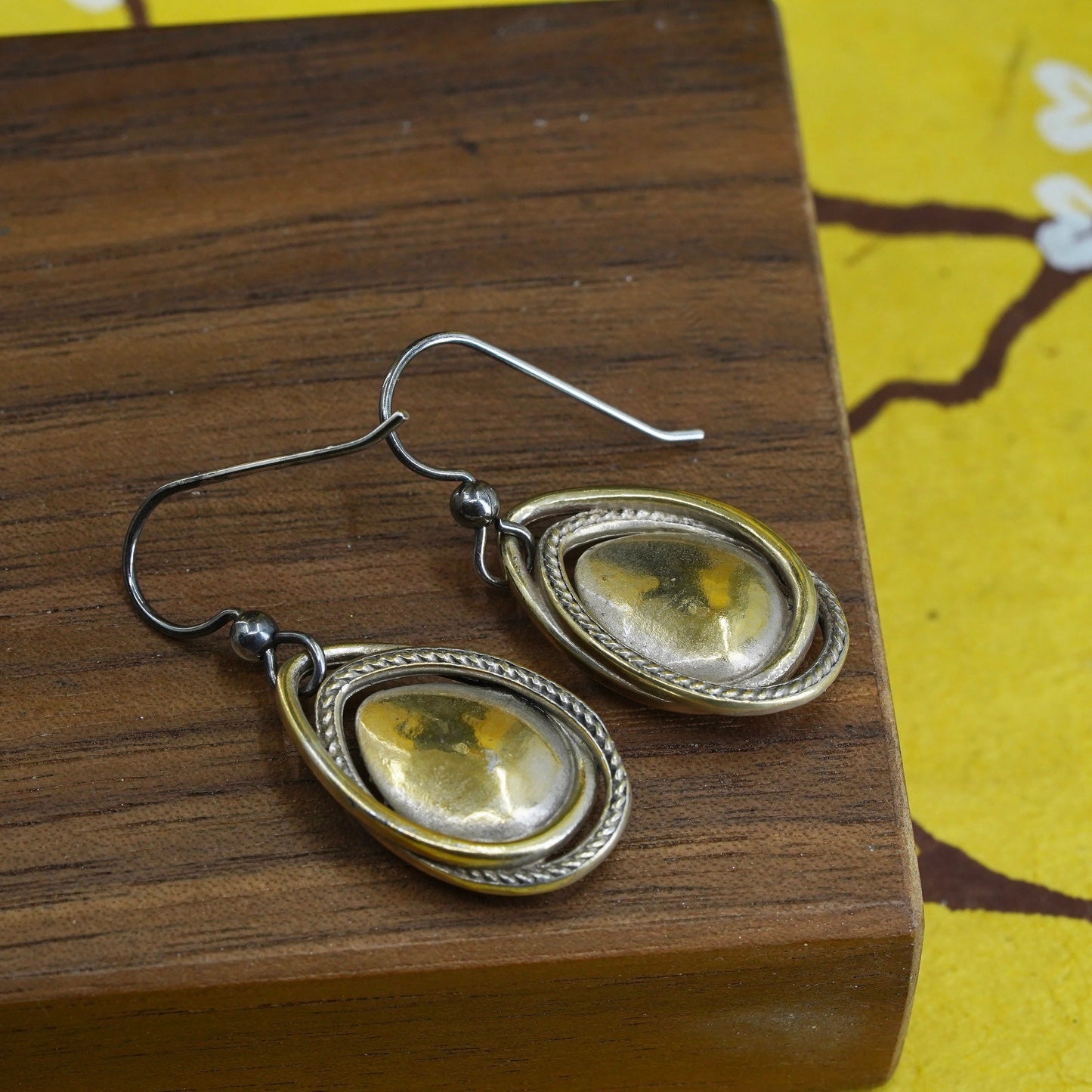 Vintage Sterling silver handmade earrings, 925 silver teardrop with cz inlay