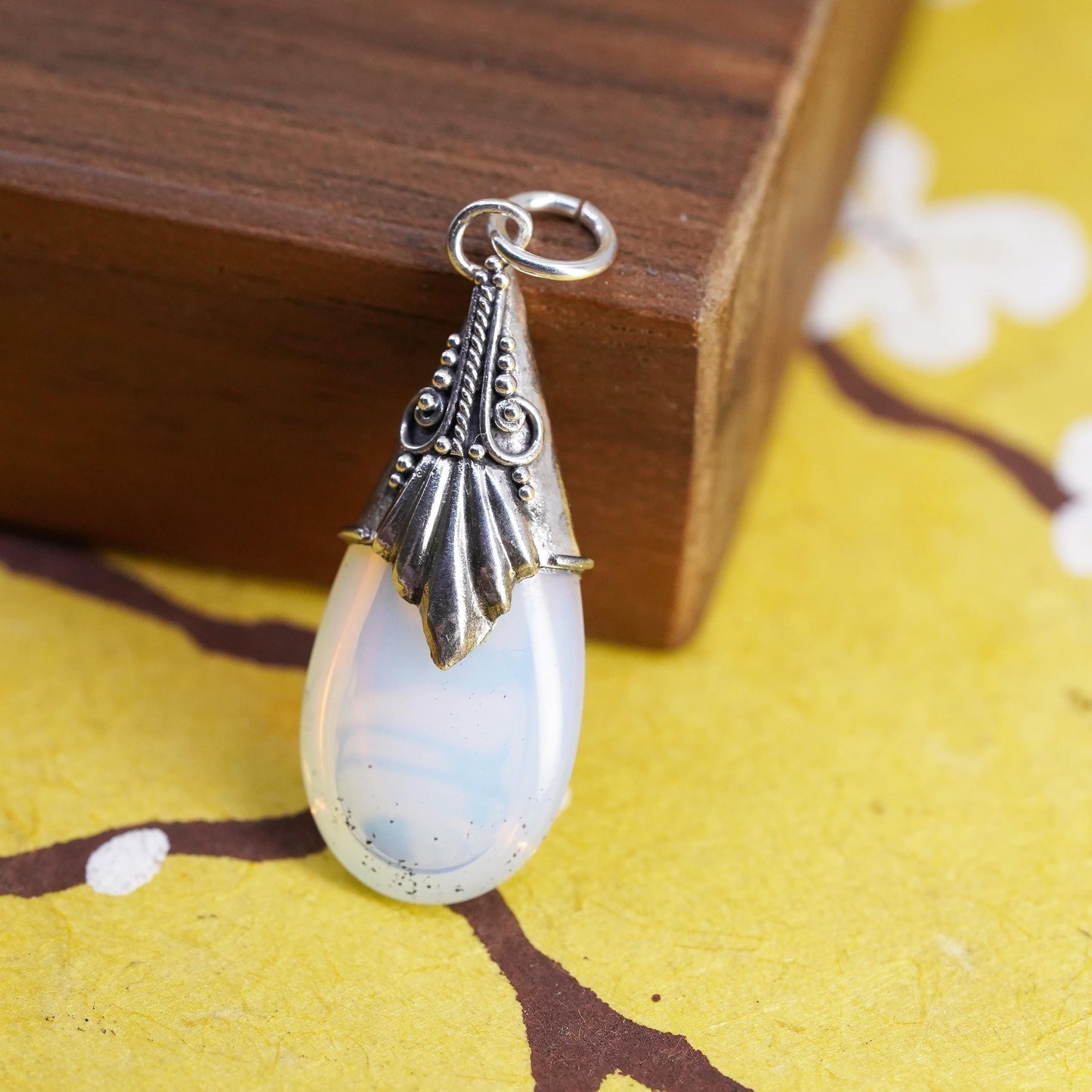 Vintage Sterling Silver Handmade Pendant, 925 silver teardrop moonstone