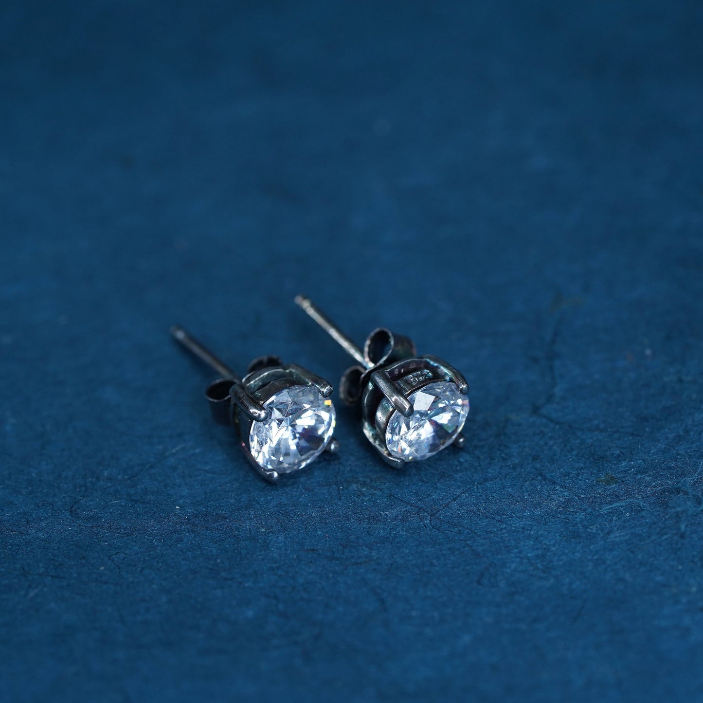 5mm, Vintage sterling silver handmade earrings, 925 studs with CZ