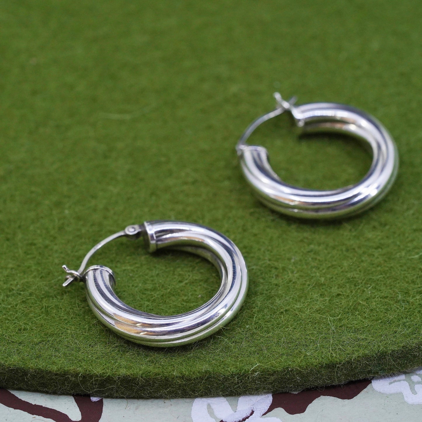 1", Vintage sterling silver loop earrings, twisted minimalist primitive hoops