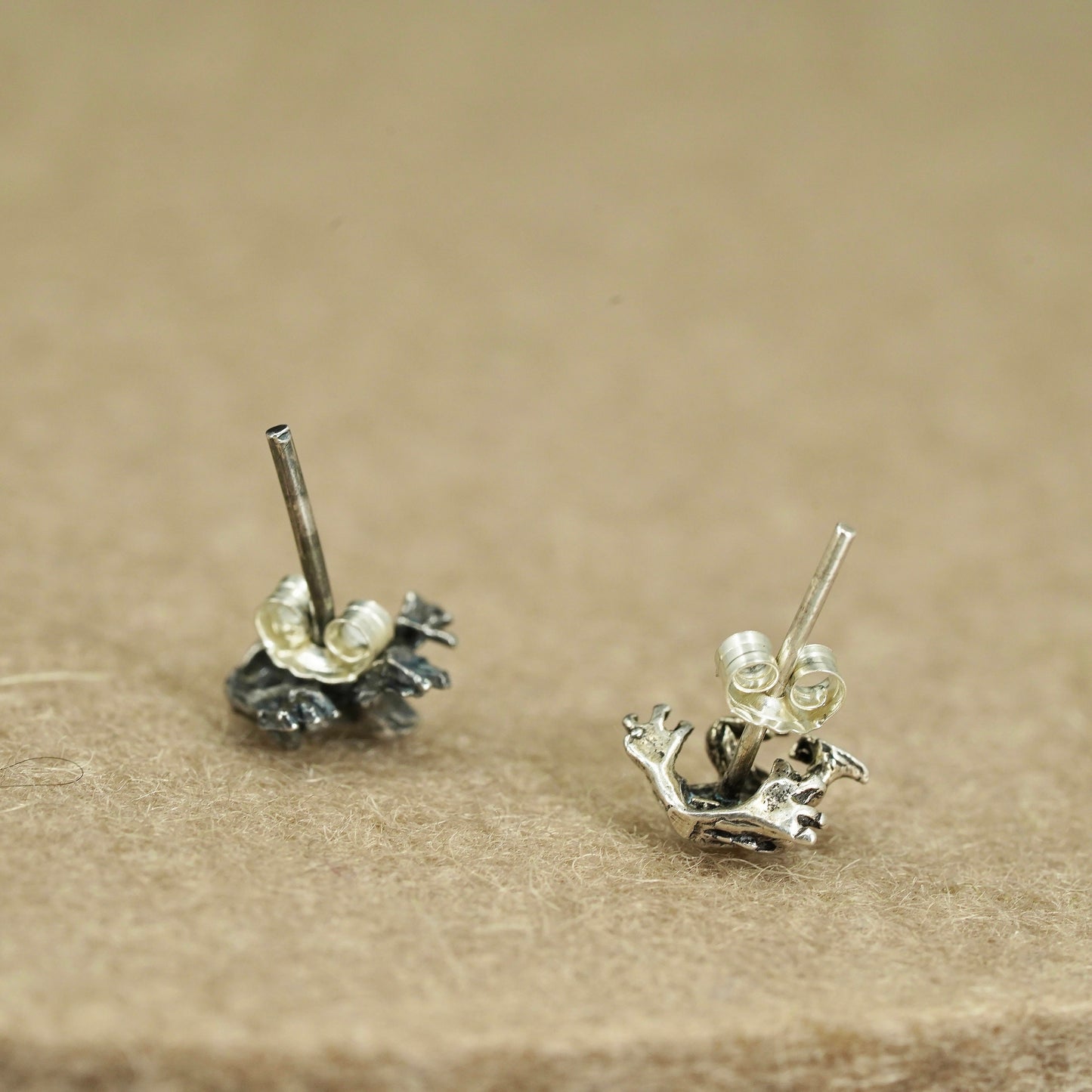 Vintage Sterling 925 silver handmade earrings, frog studs