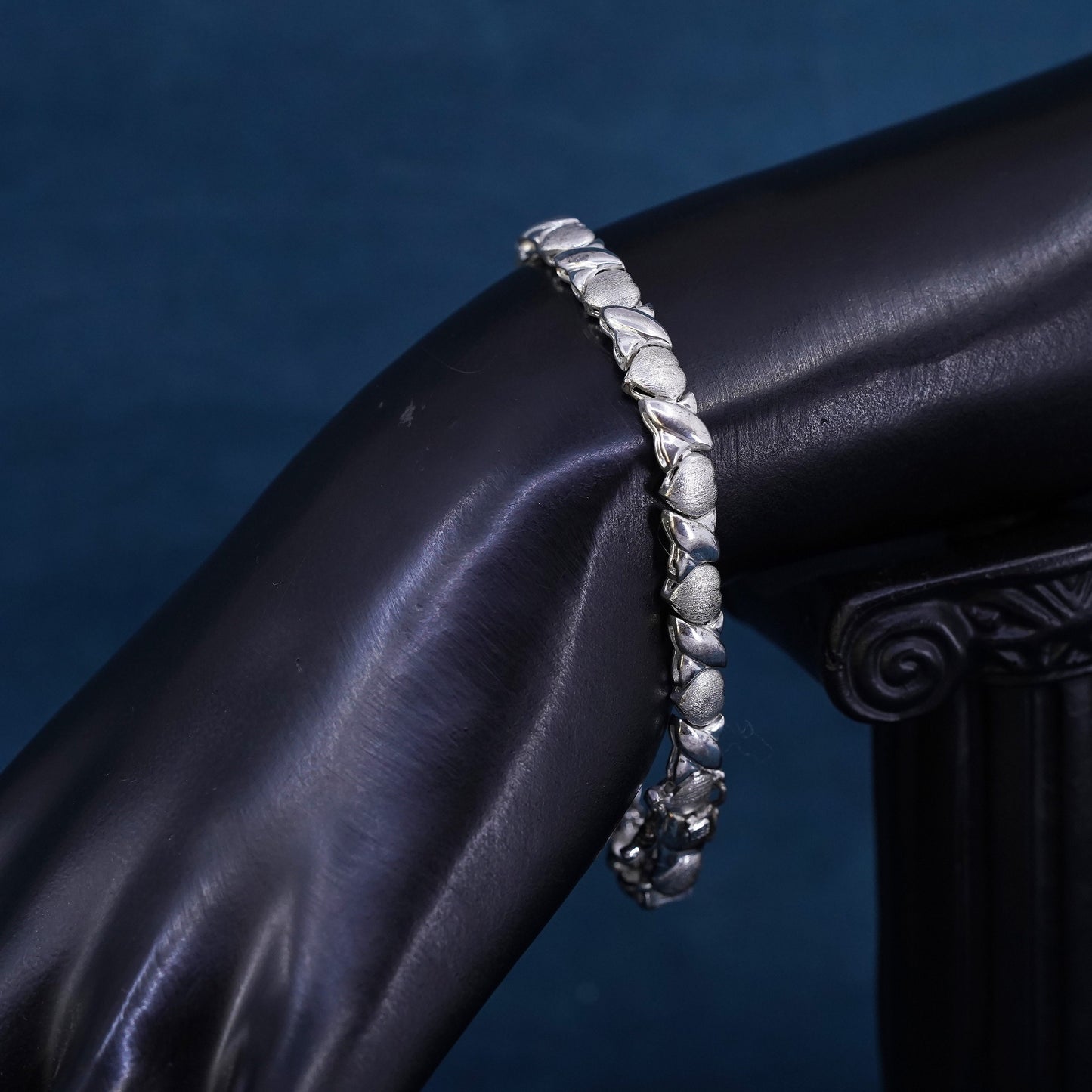 6.75" 6mm, vintage Sterling silver handmade chain, 925 heart tennis bracelet