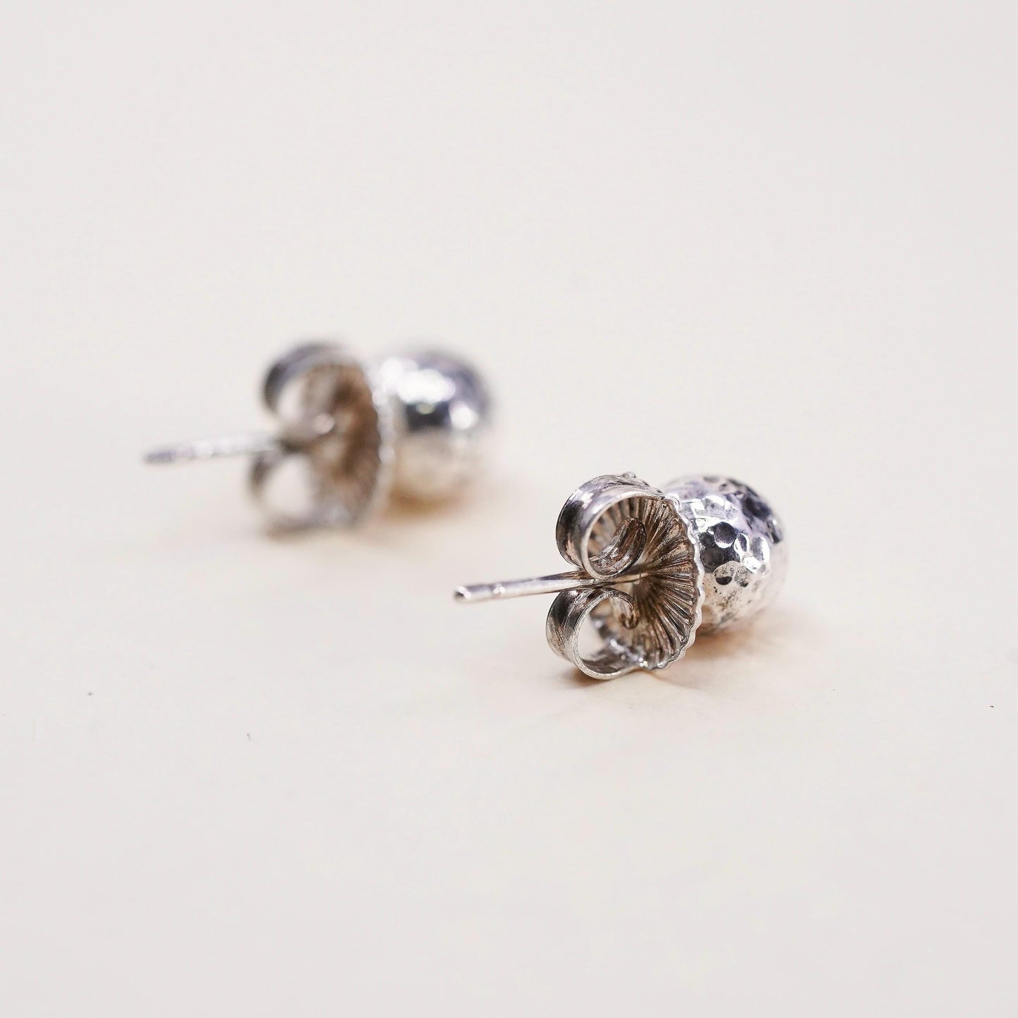 8mm, Vintage Jai sterling silver sphere studs, 925 hammered textured earrings