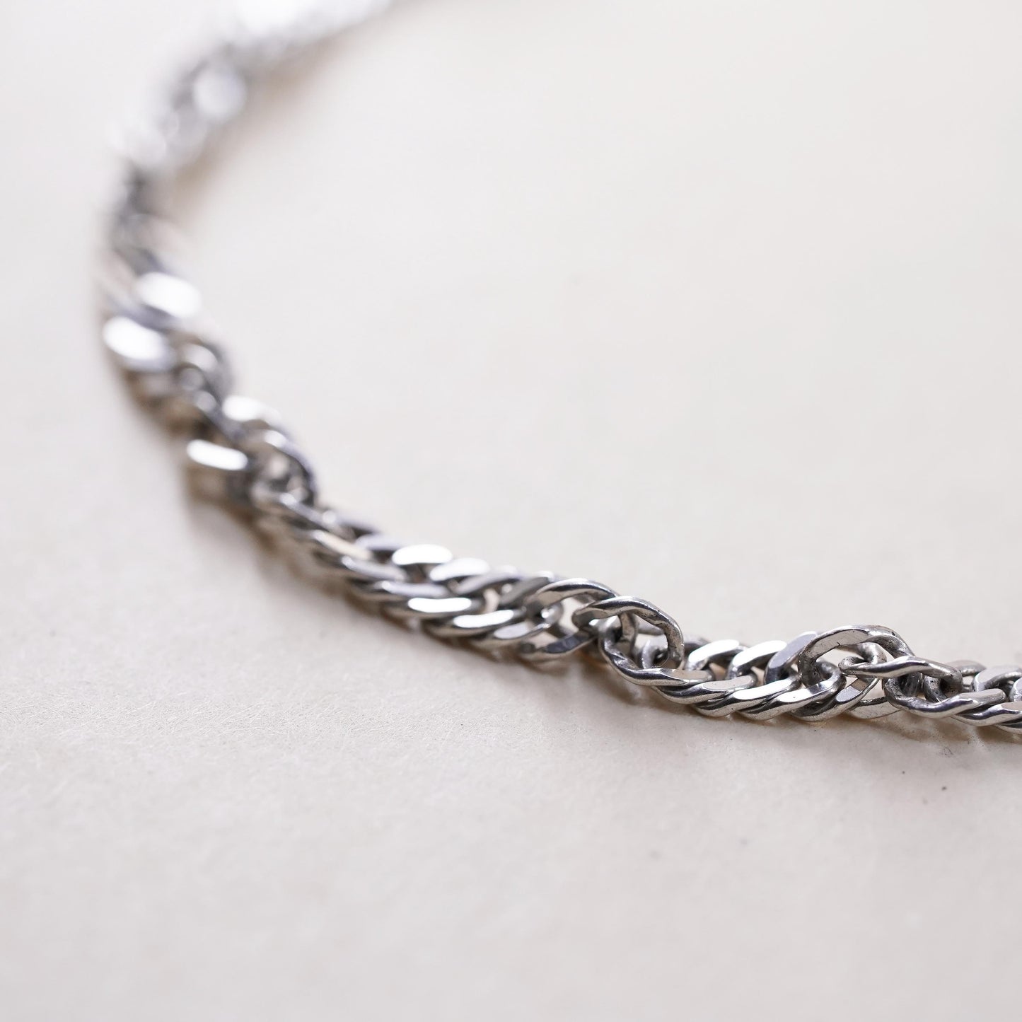 7", 3mm, Vintage IBB Italian sterling silver bracelet, twisted curb bracelet