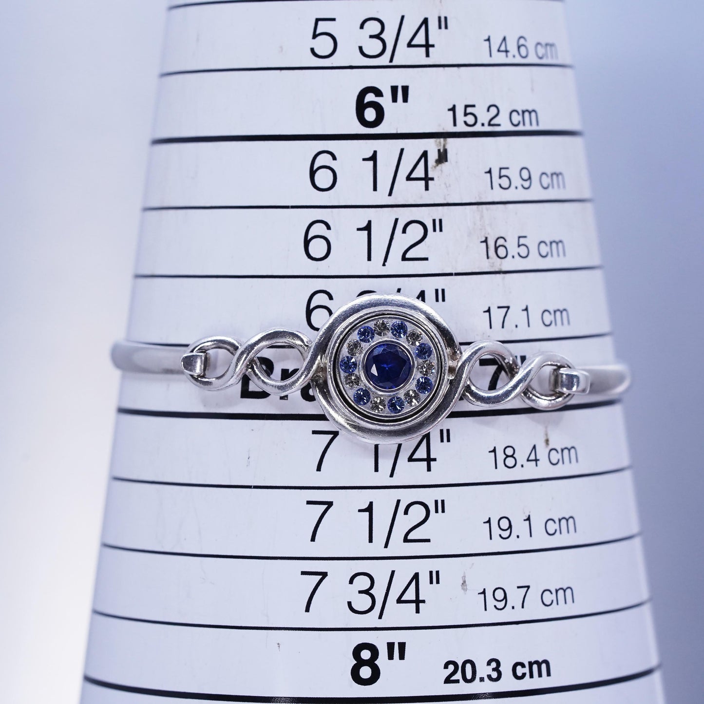7”, Sterling 925 silver bracelet, hinged interchangeable bangle crystal inlay