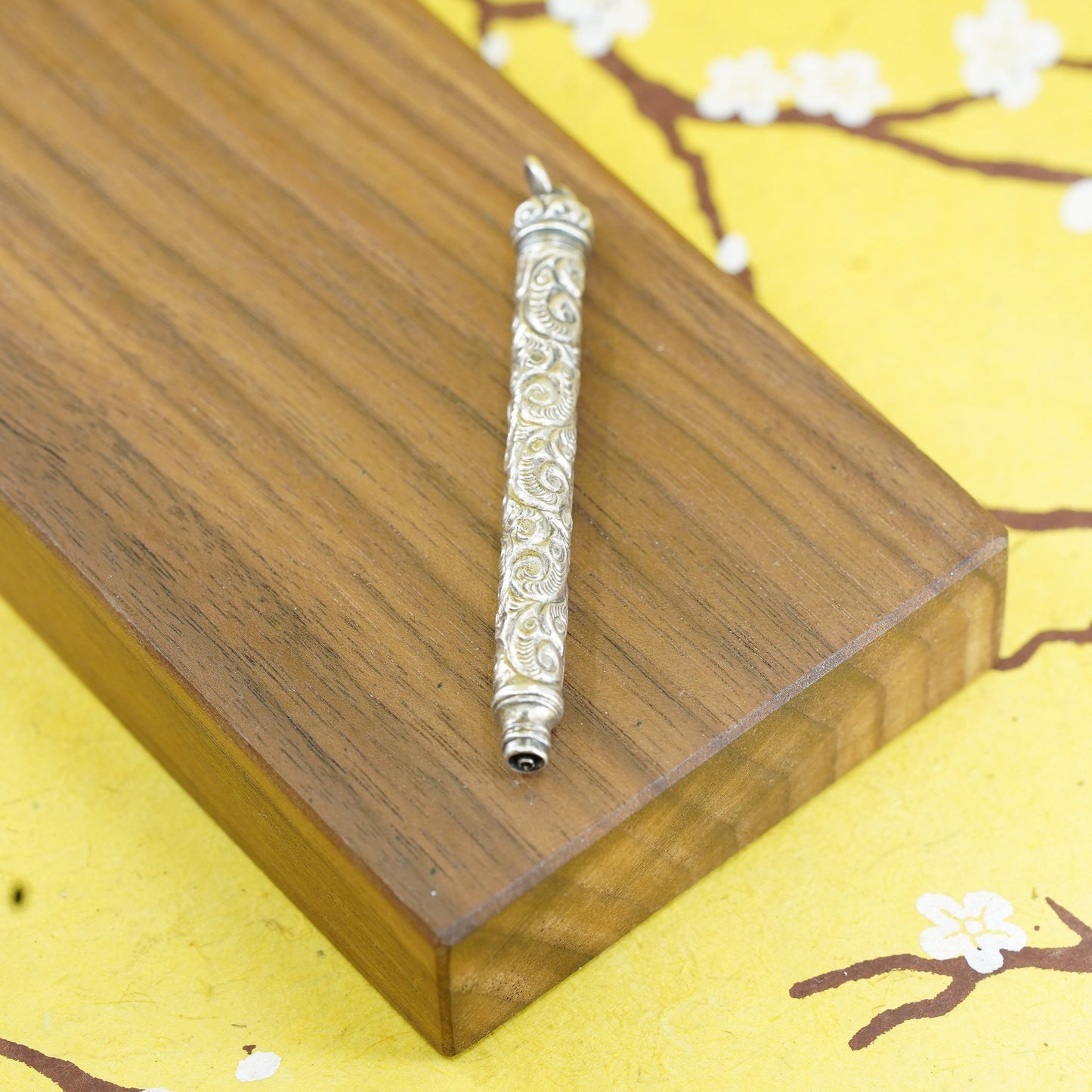 Sterling silver prayer box pendant, 925 tube locket charm with spiral pattern