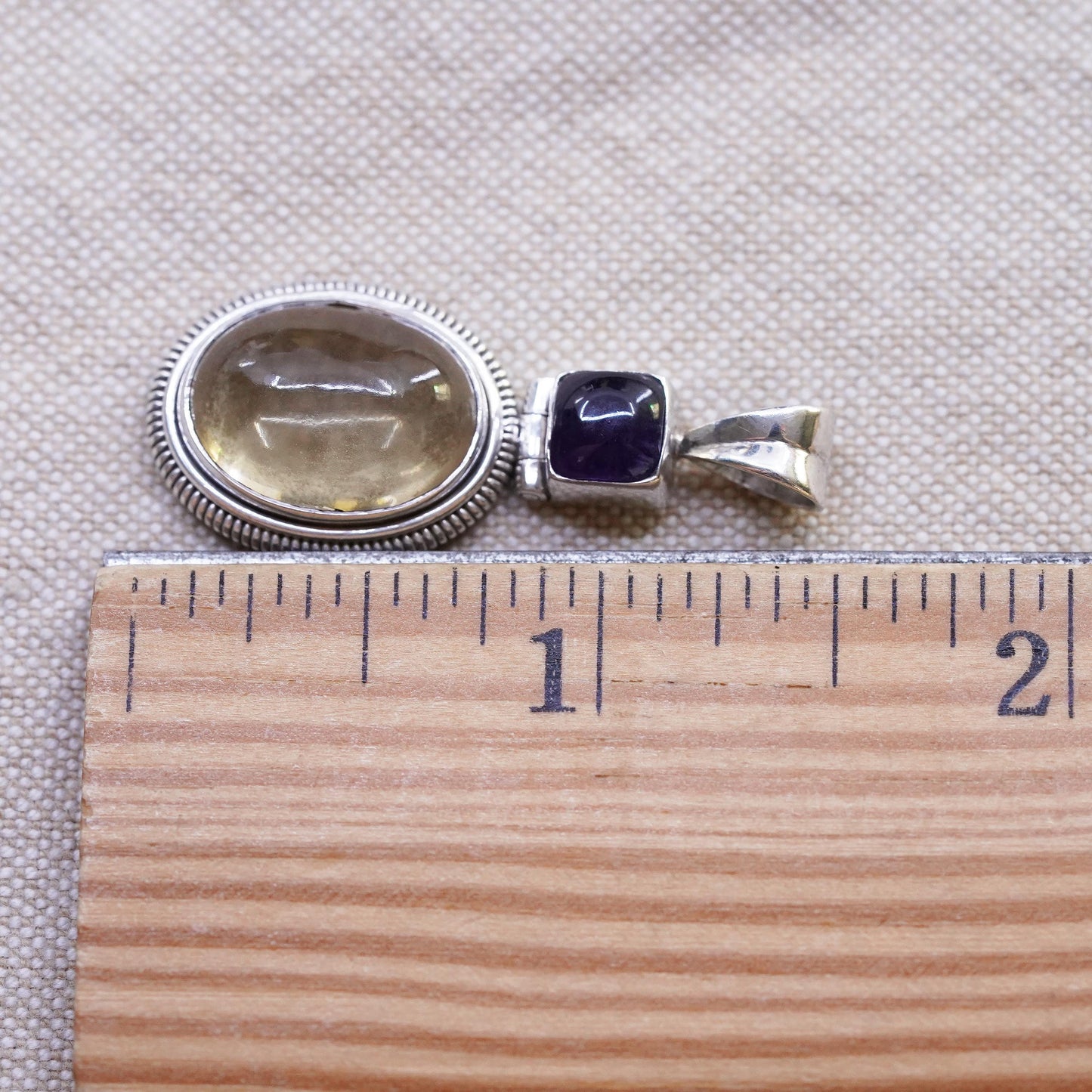 Vintage Sterling 925 silver handmade pendant with oval citrine amethyst