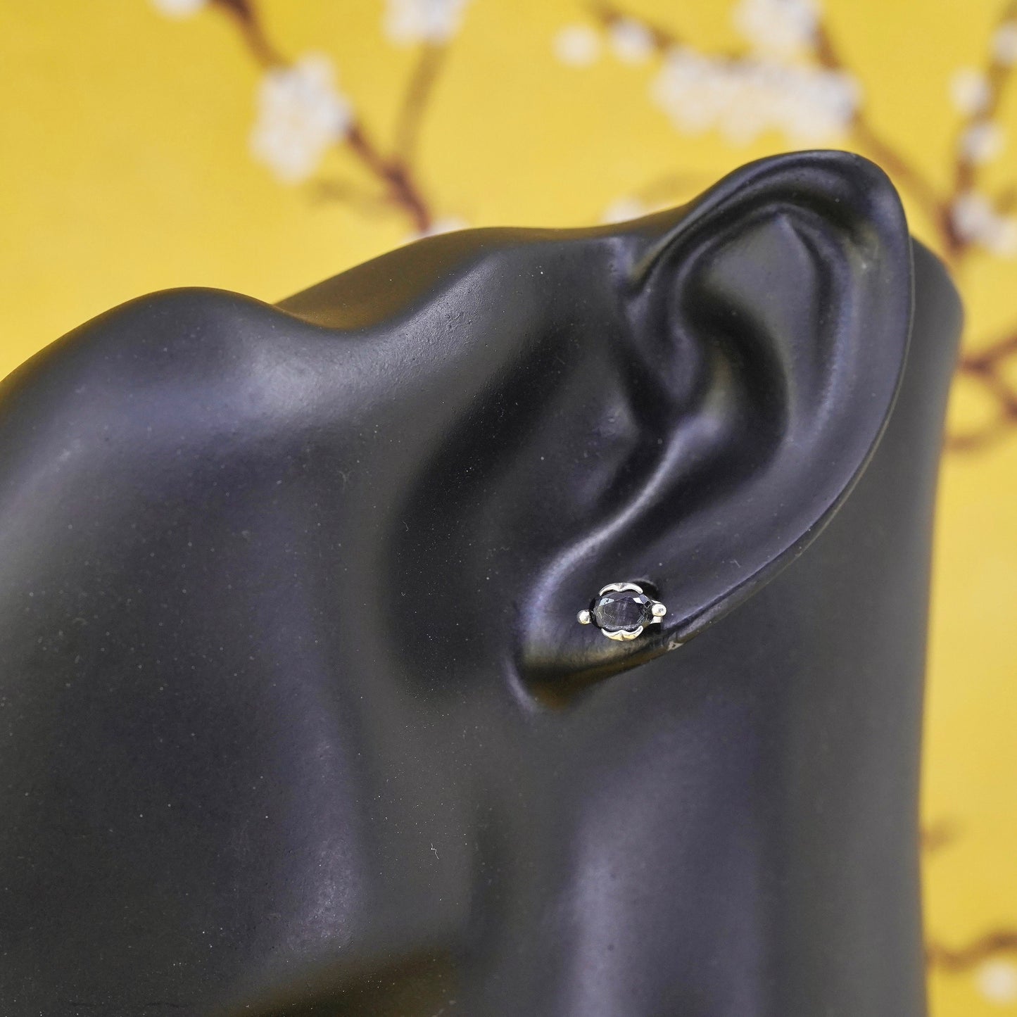 Vintage Sterling silver handmade earrings, 925 studs with sapphire