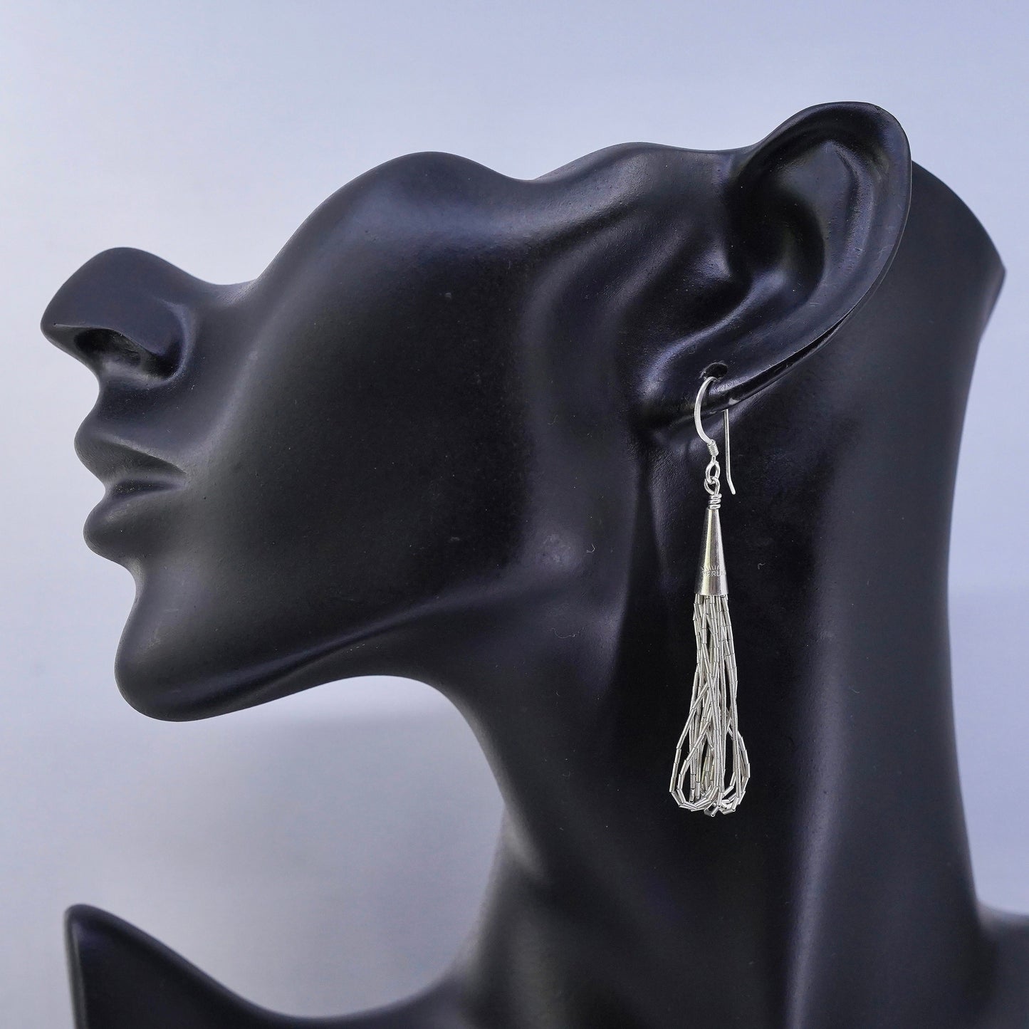 Vintage sterling 925 liquid silver handmade earrings with fringe drops