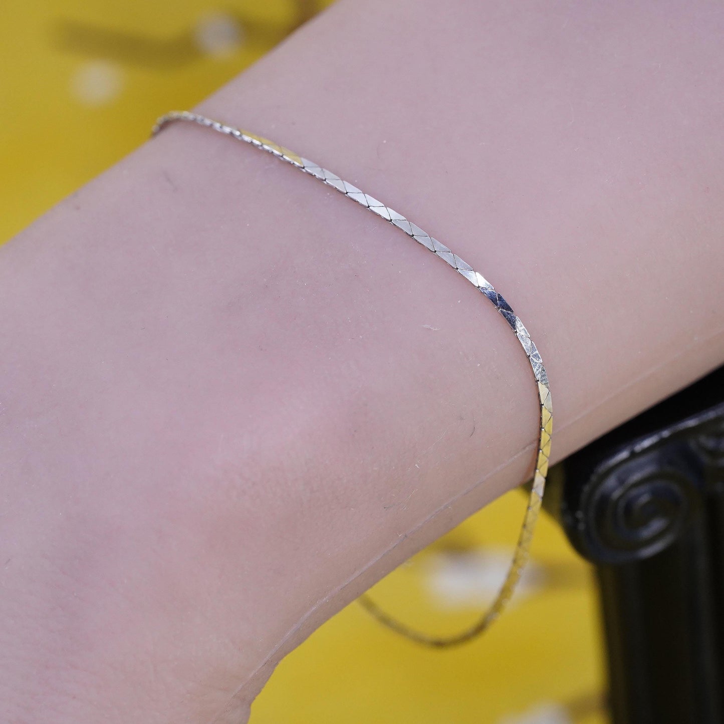 7.25" 1mm, vintage Italian Sterling silver snake chain, 925 bracelet