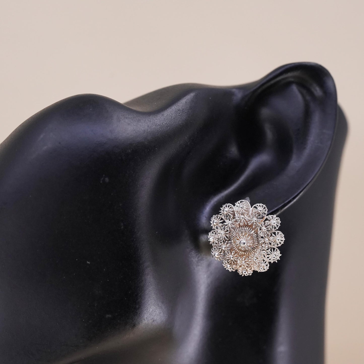 sterling silver earrings, 925 clip on earrings, peacock filigree bead drops