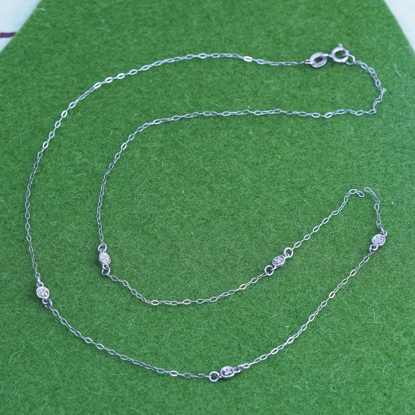 20", VTG sterling silver circle link chain with genuine diamond, 925 necklace