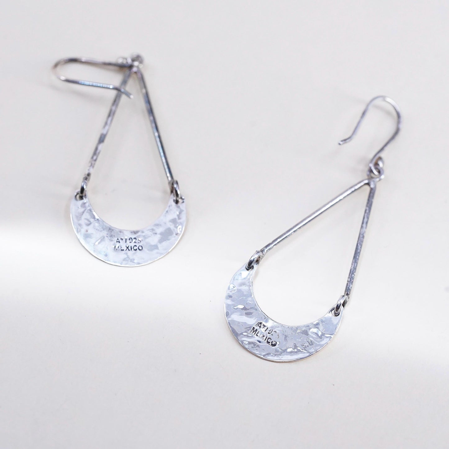 Vintage sterling silver handmade earrings, 925 silver teardrop dangles hammered