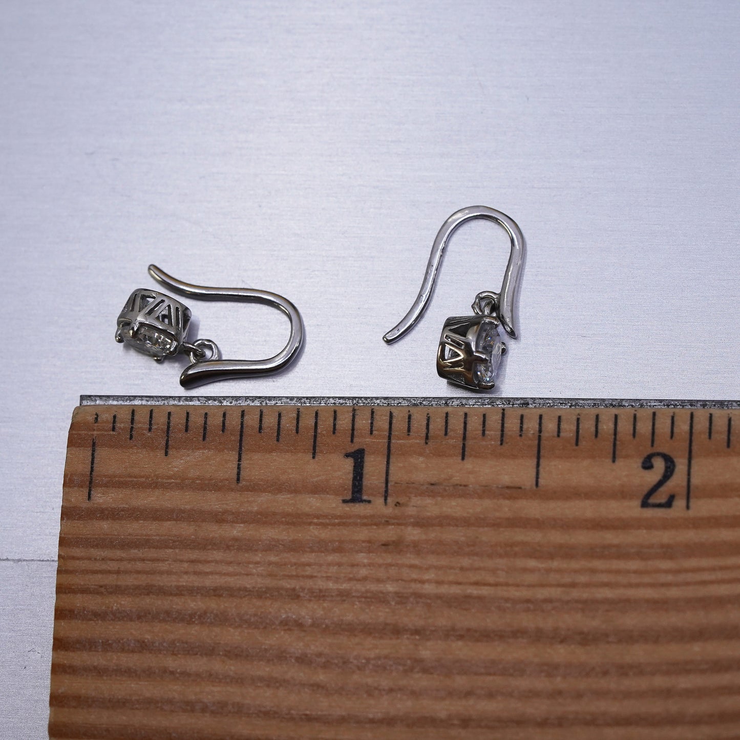 Vintage Sterling 925 silver handmade earrings with circle cut CZ