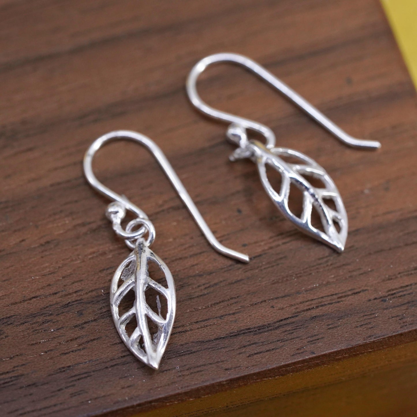 Vintage Sterling silver handmade earrings, 925 leaf dangles