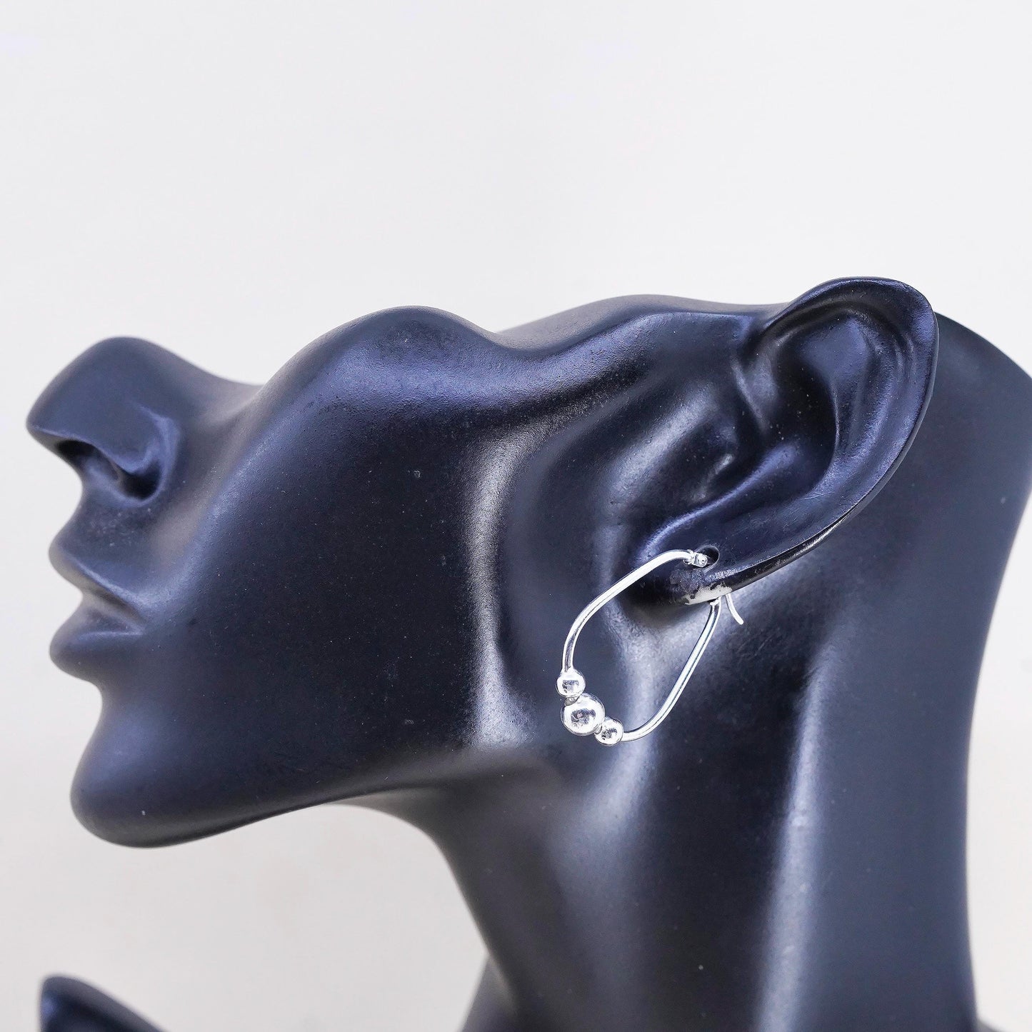1.25”, Vintage sterling 925 silver loop handmade earrings, beaded oval hoops