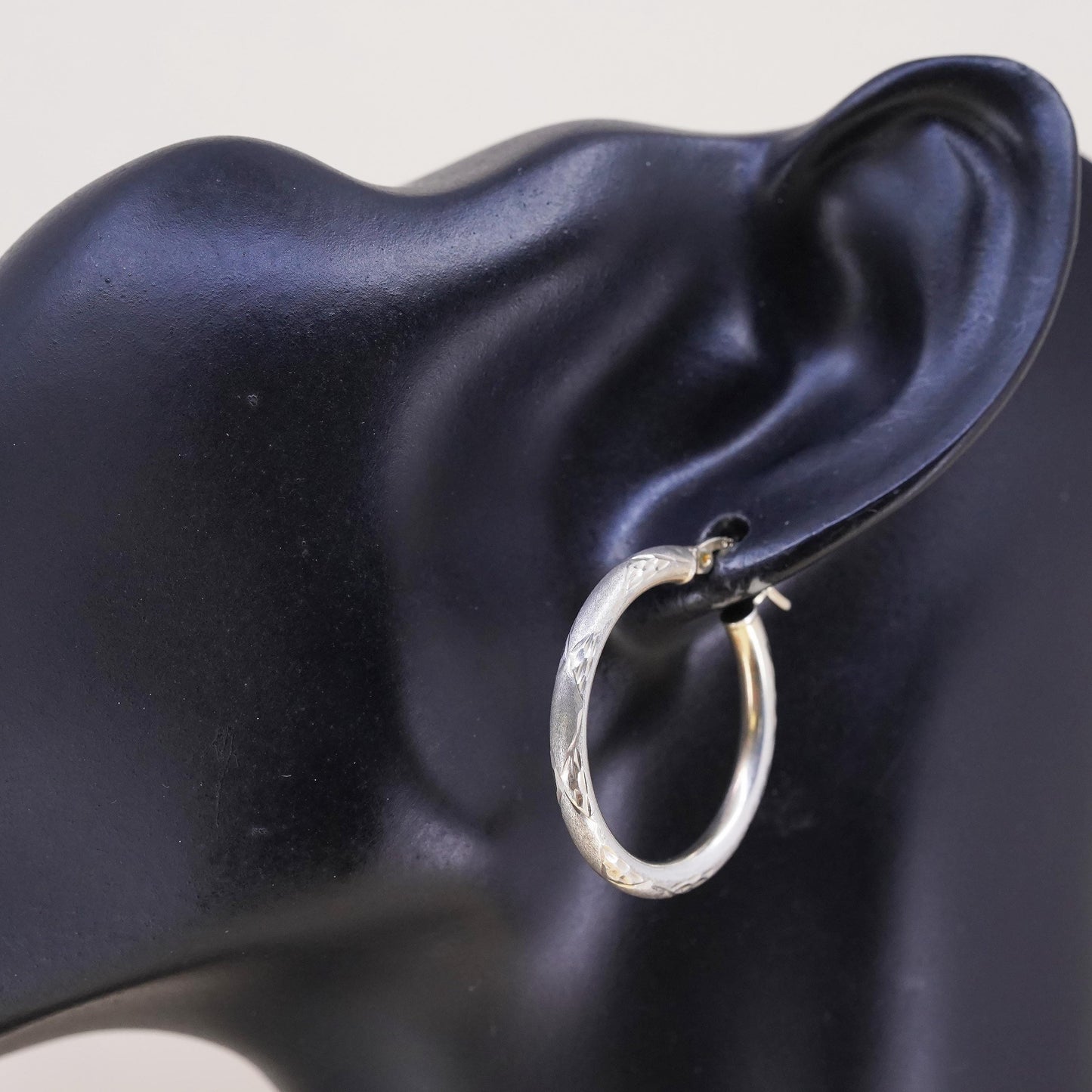 1", Vintage sterling silver loop single earring, primitive textured hoop