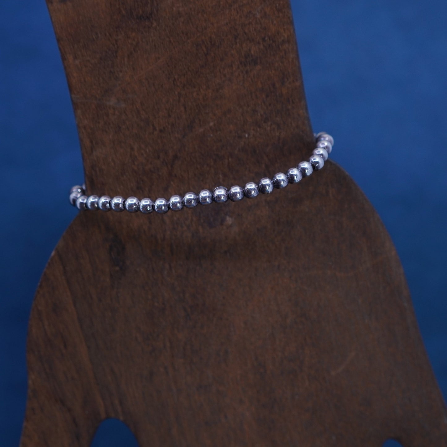 5.5”, vintage sterling 925 silver handmade beads bracelet with chime