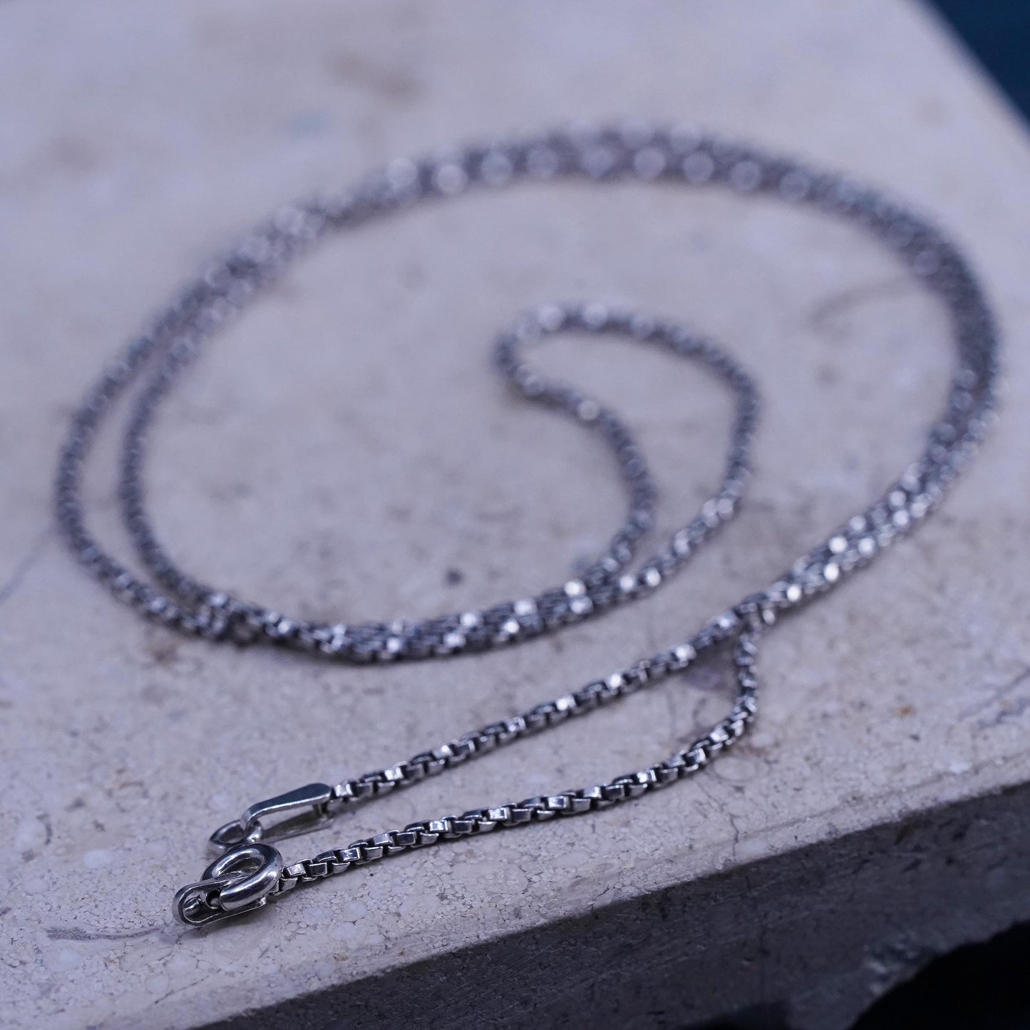 18", 1mm, vintage Sterling silver handmade necklace, 925 box chain