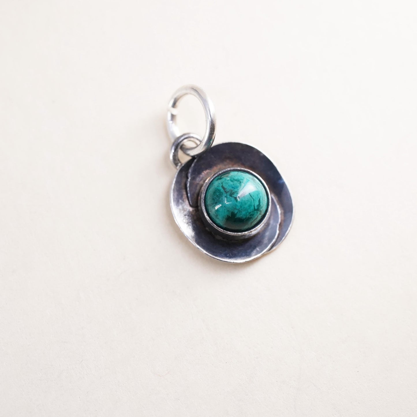 Southwestern sterling 925 silver handmade turquoise charm pendant with cable