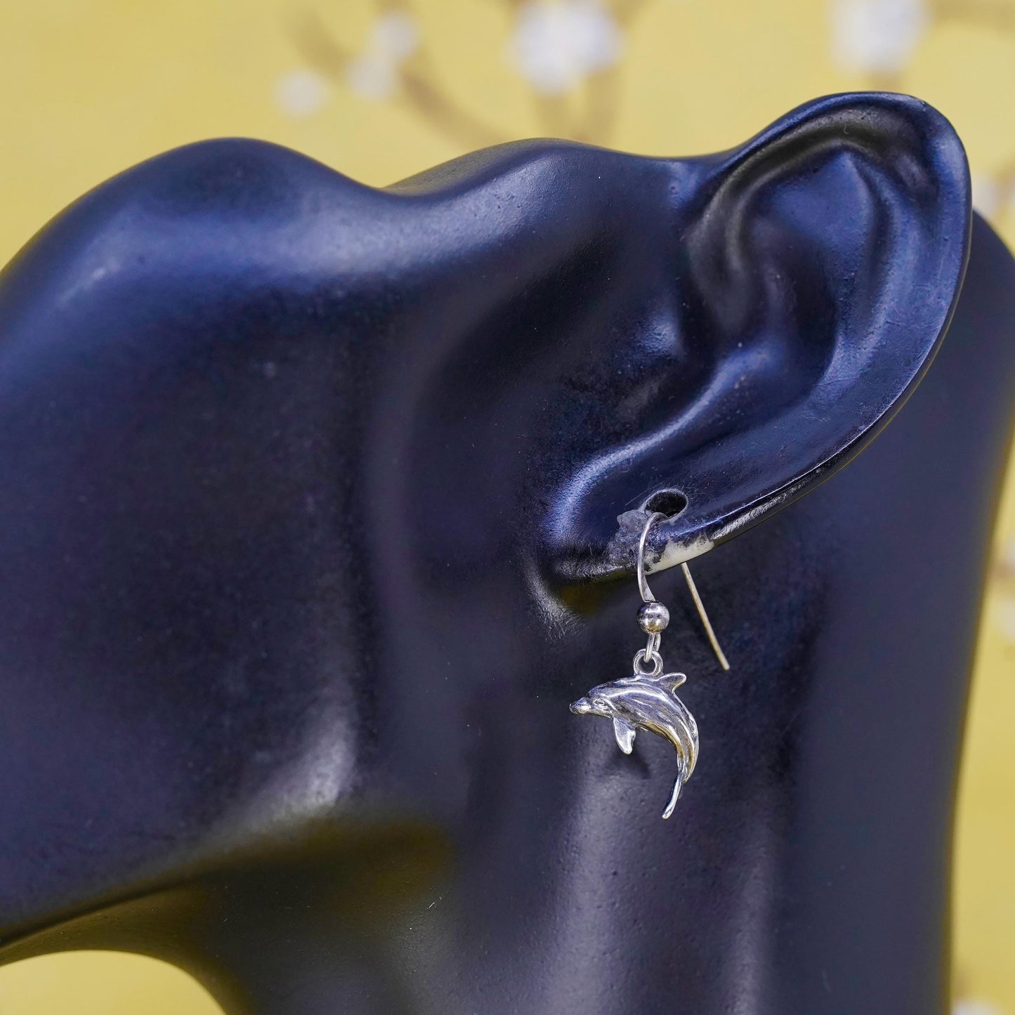 Vintage Sterling silver handmade earrings, 925 dolphin dangles