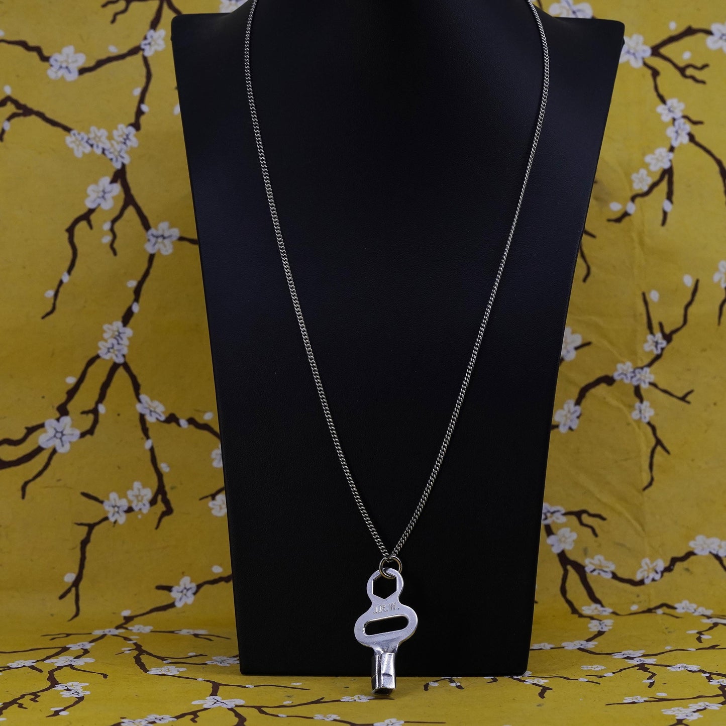 24”, Neiman MarcusSterling silver necklace, 925 chain monogram JRW key pendant