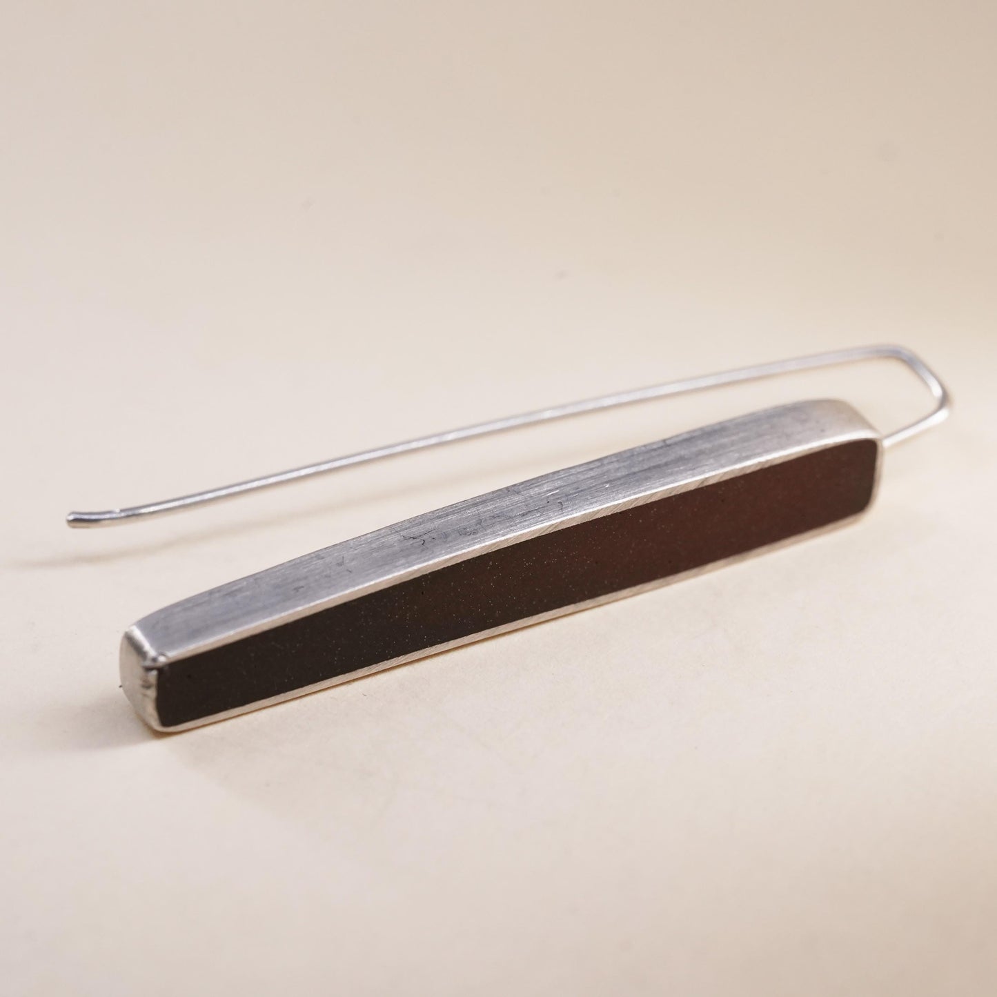Minimalistic sterling silver single earring, 925 rectangular dangle with resin