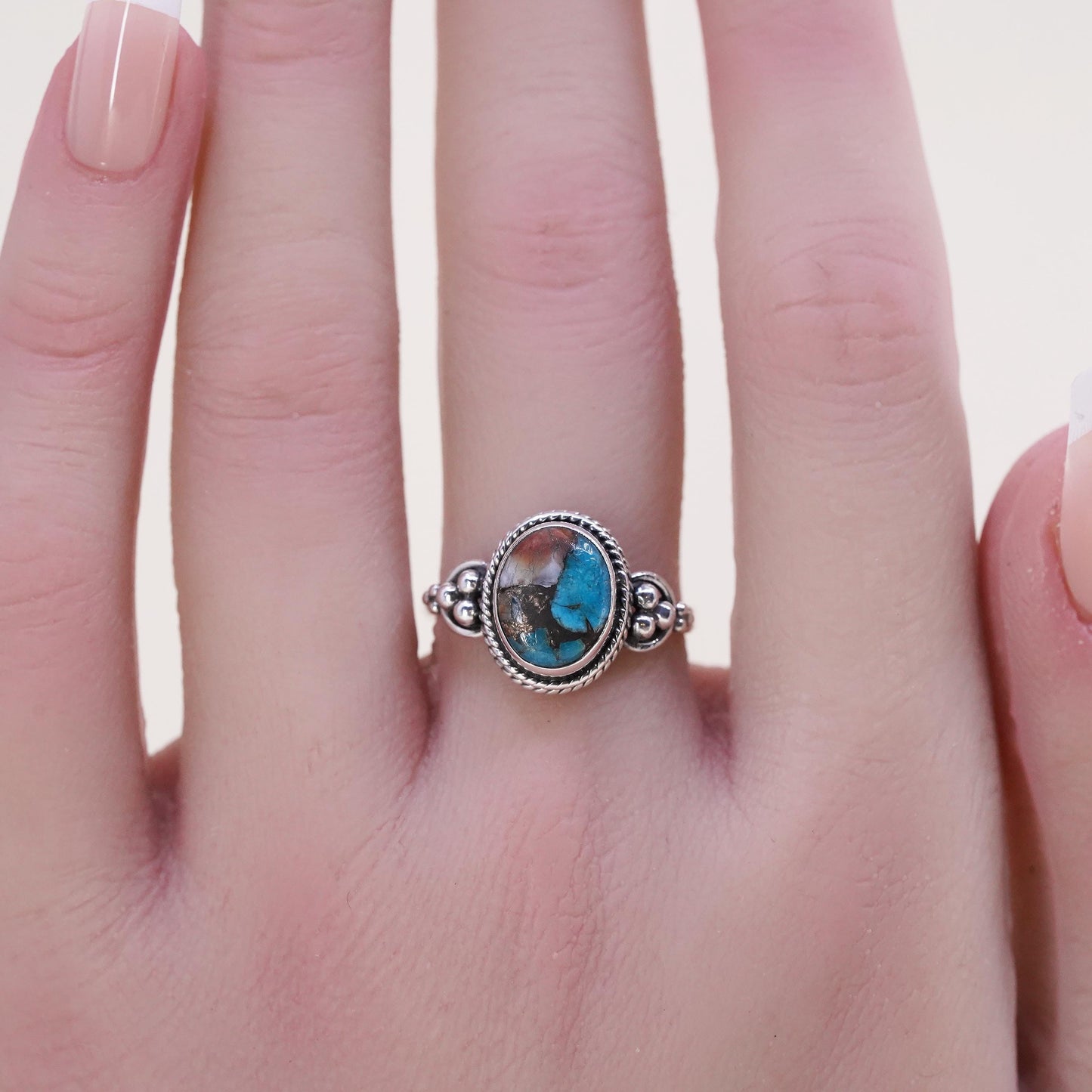 Size 8, southwestern sterling silver ring, handmade 925 silver ring turquoise