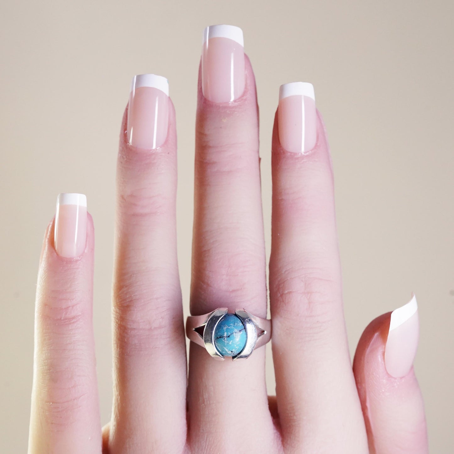 Size 6.75, vintage sterling 925 silver interchangeable ring with turquoise bead