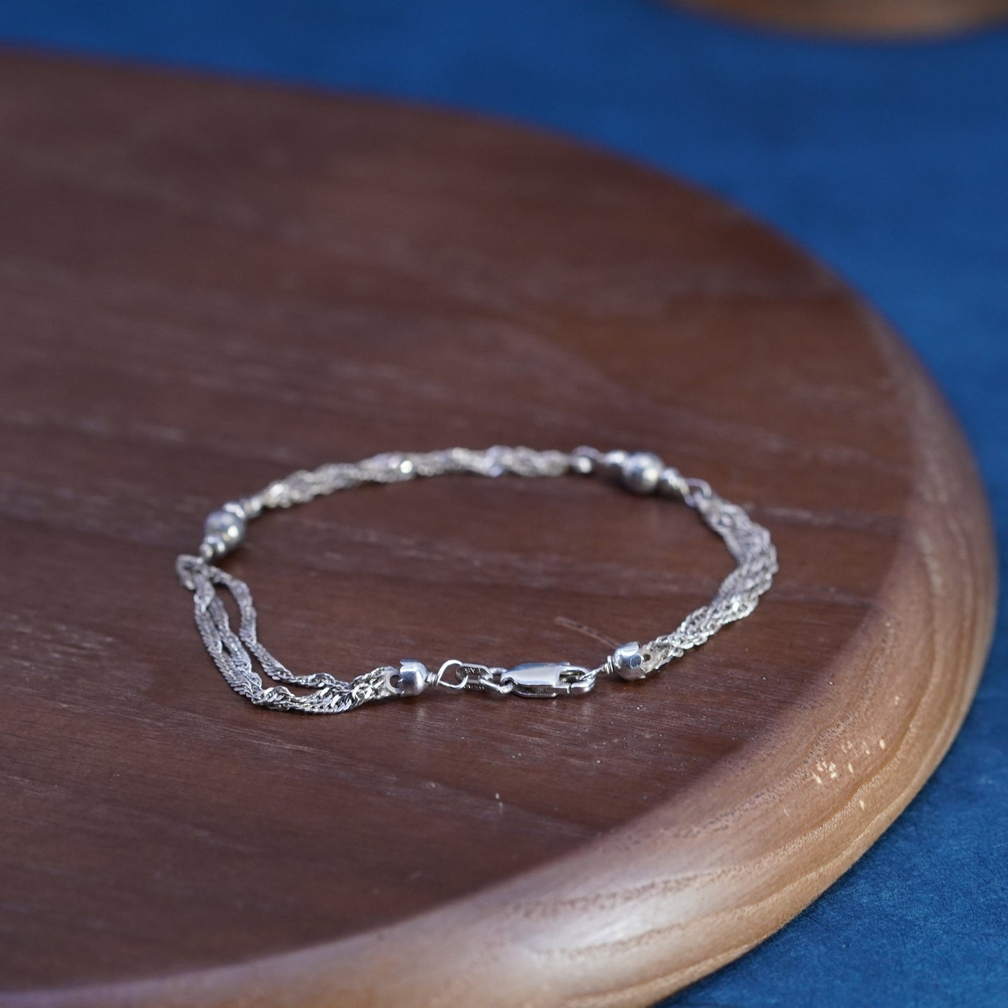 7.5”, vintage Sterling silver handmade bracelet, 925 twisted curb chain beads
