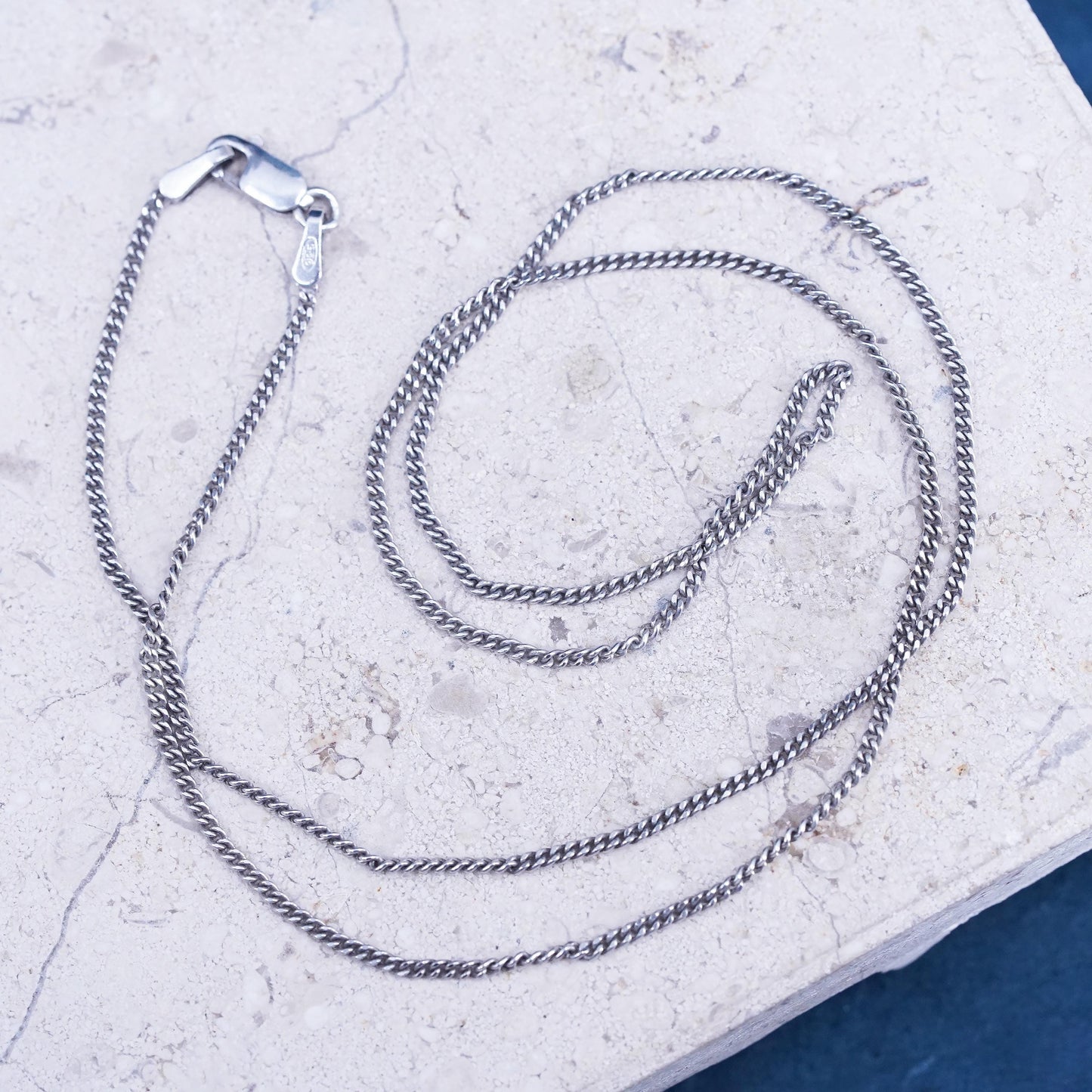17", 1mm, vintage Italy Sterling silver necklace, 925 curb chain