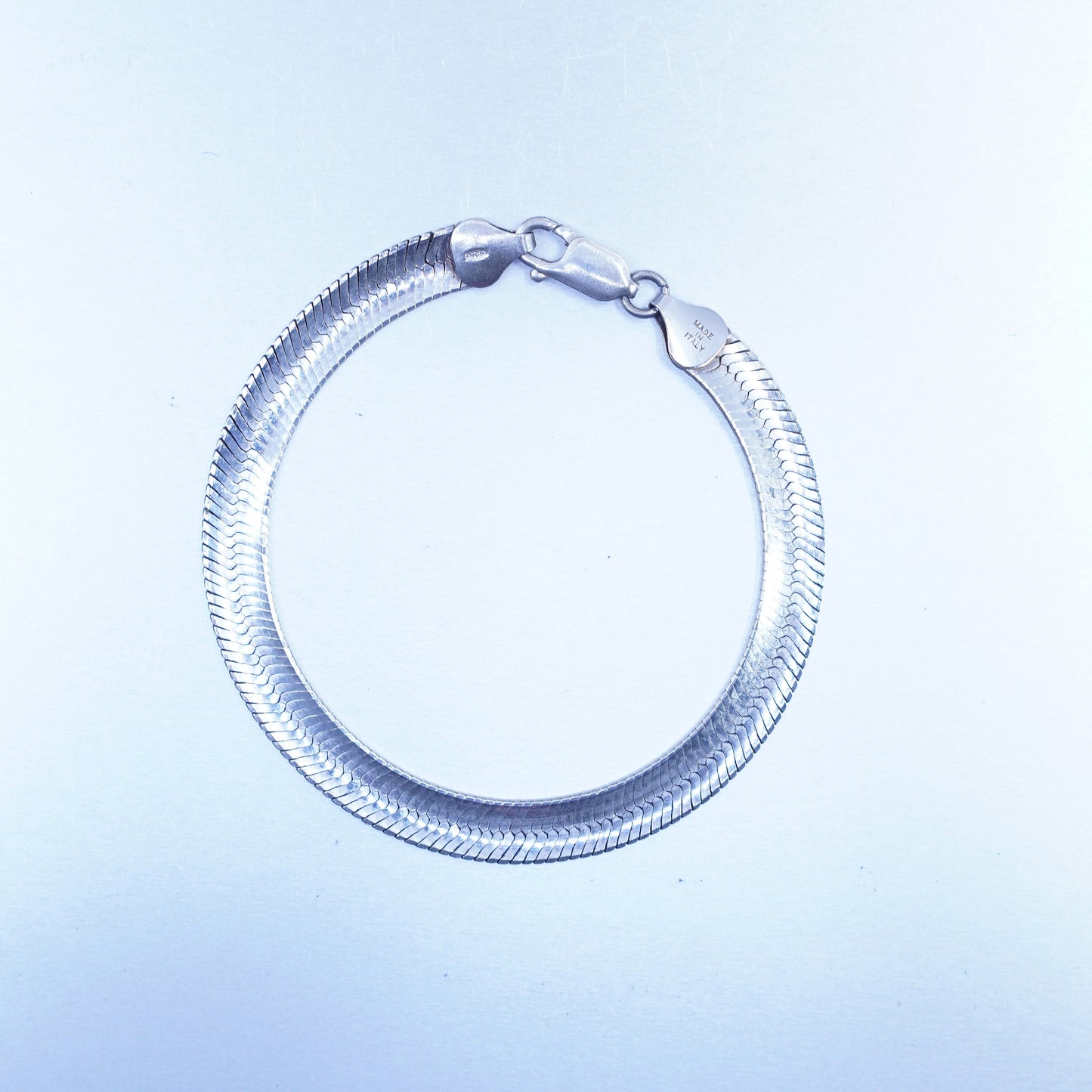 7”, Vintage Italy Sterling 925 silver handmade bracelet, textured omega chain