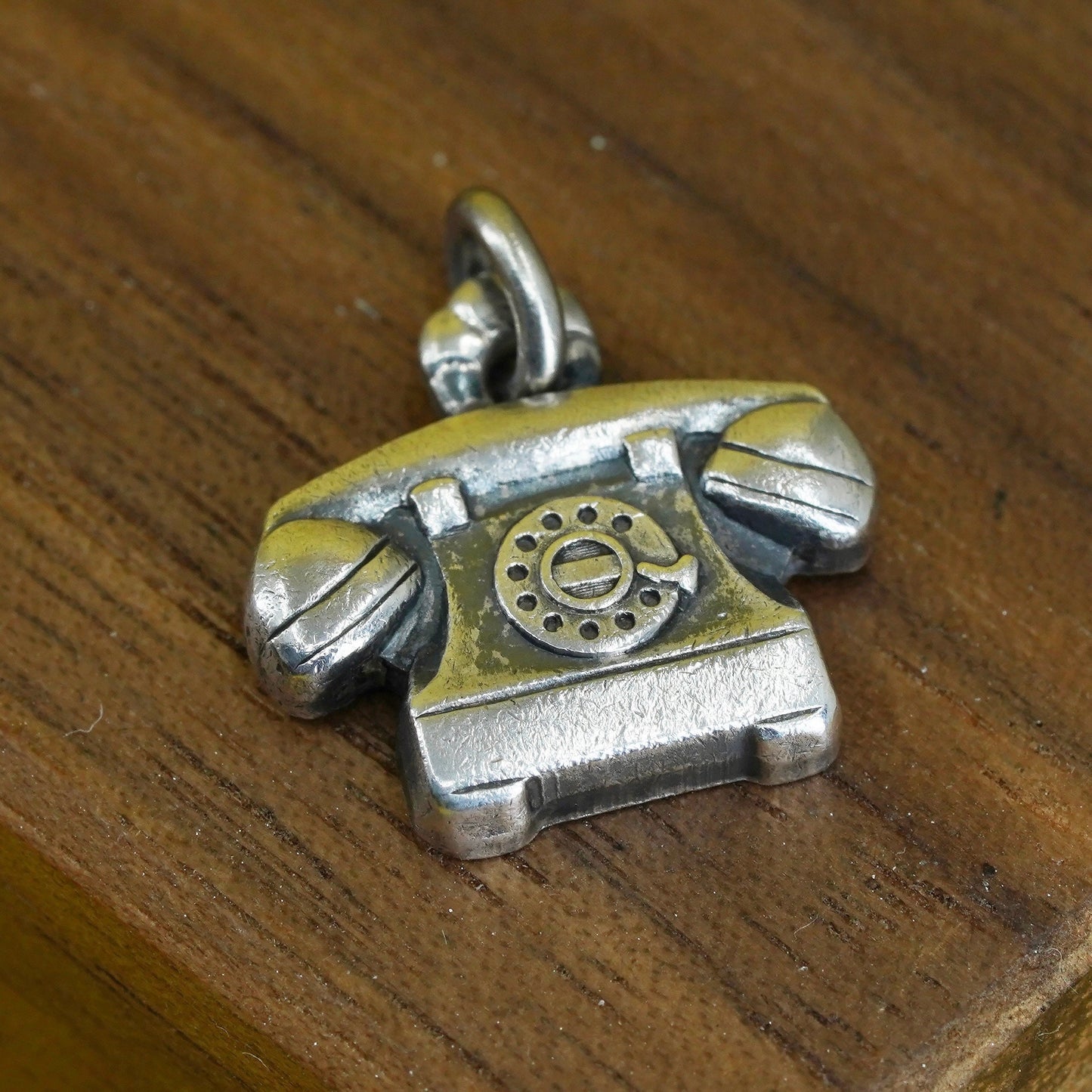 Vintage Sterling silver handmade pendant, 925 old fashion line telephone charm