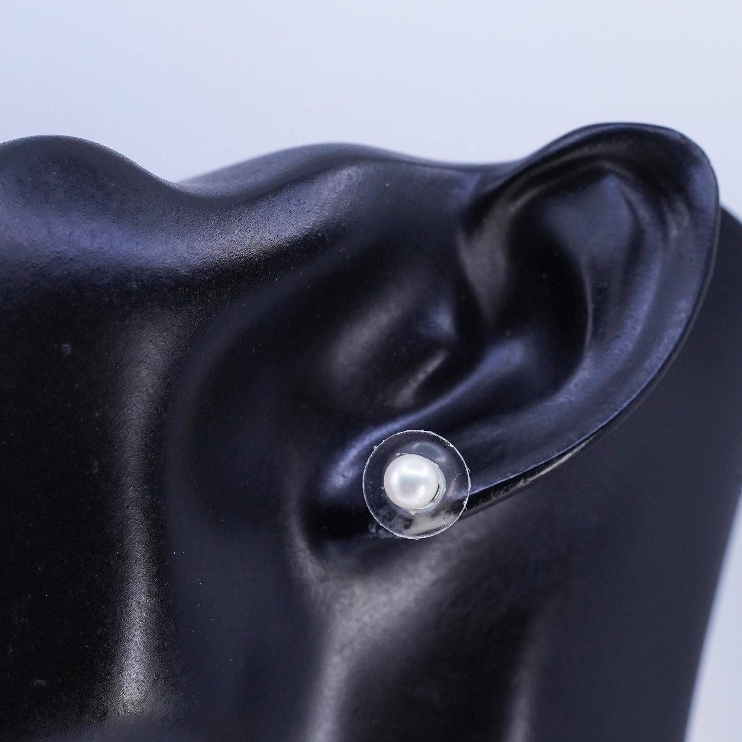 5mm, Vintage Sterling 925 silver handmade earrings, studs with pearl