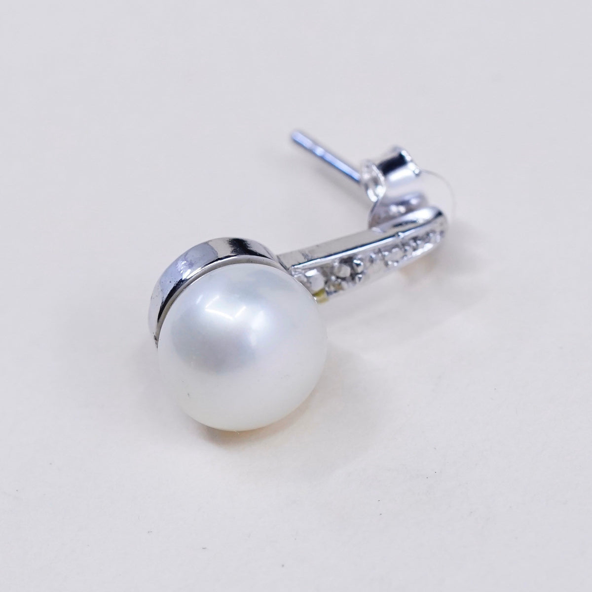 Vintage DBJ sterling silver earrings, 925 studs with pearl and crystal