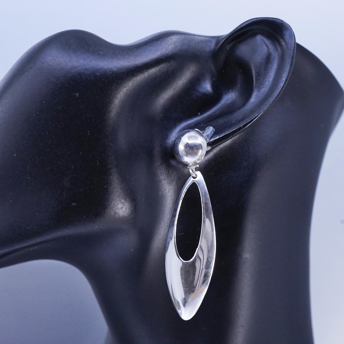 2.5" drop, vintage Sterling silver earrings, modern 925 studs marquise dangles